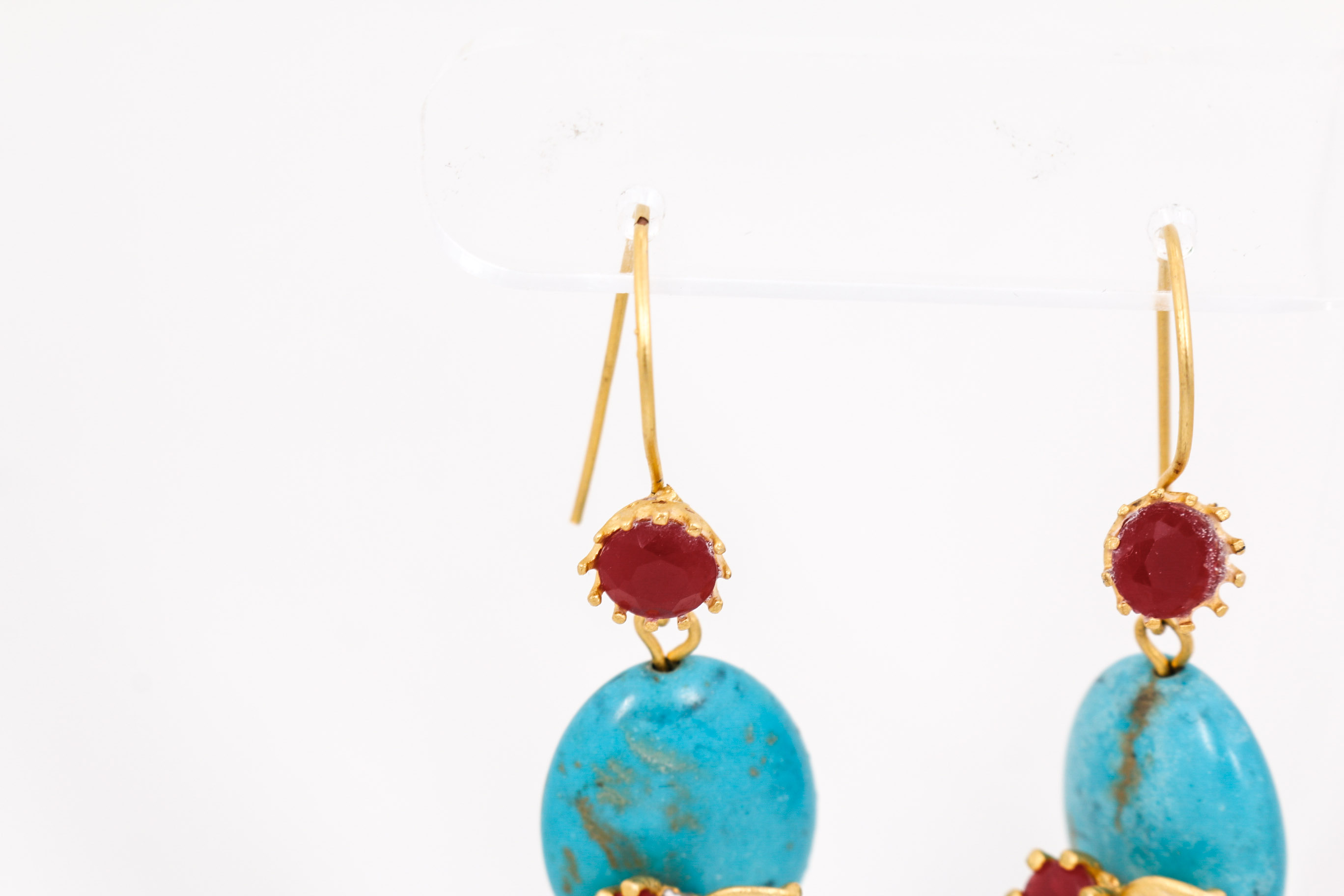 Imitation Turqouise and Synthetic Ruby Earrings
