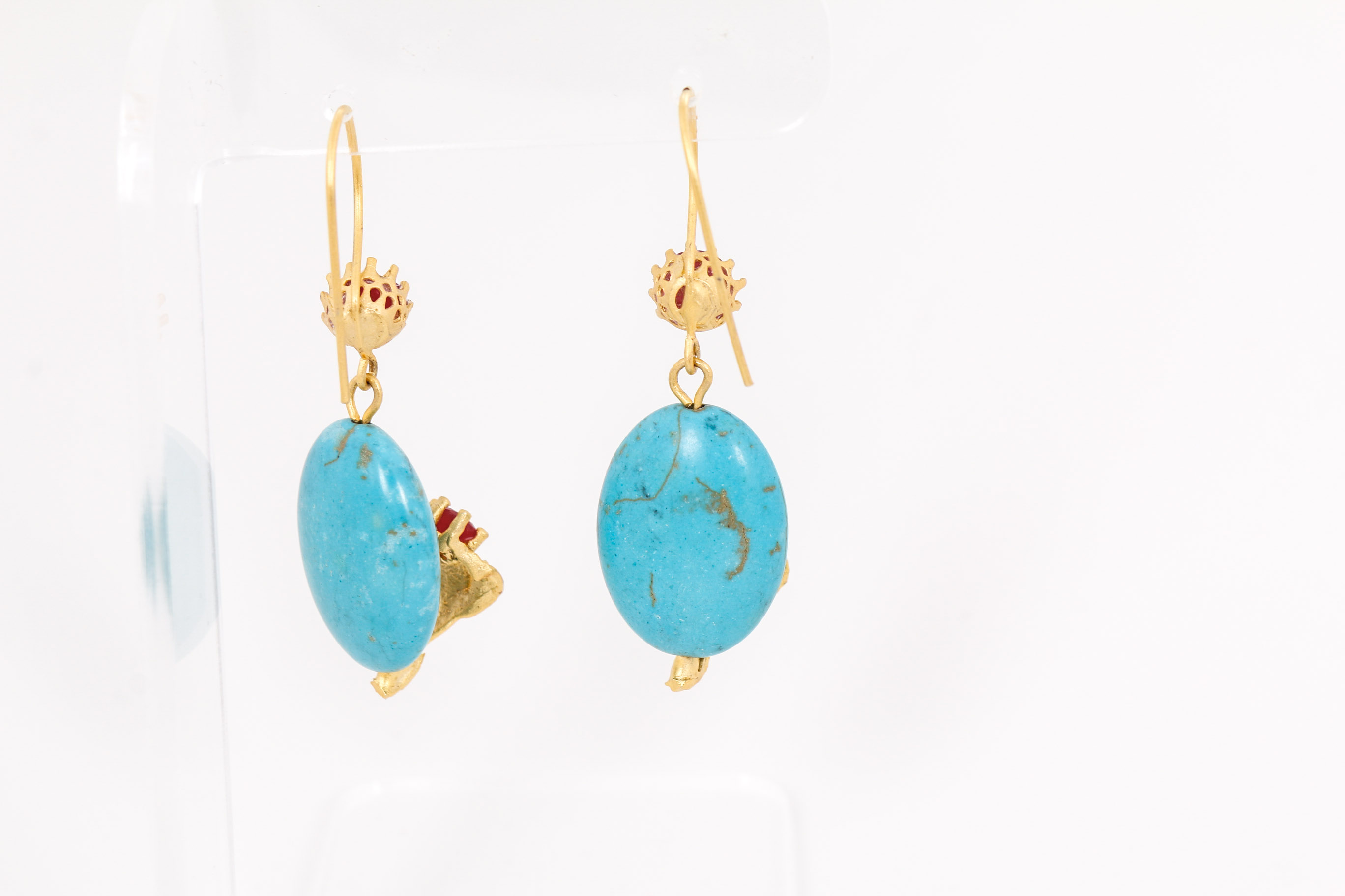 Imitation Turqouise and Synthetic Ruby Earrings