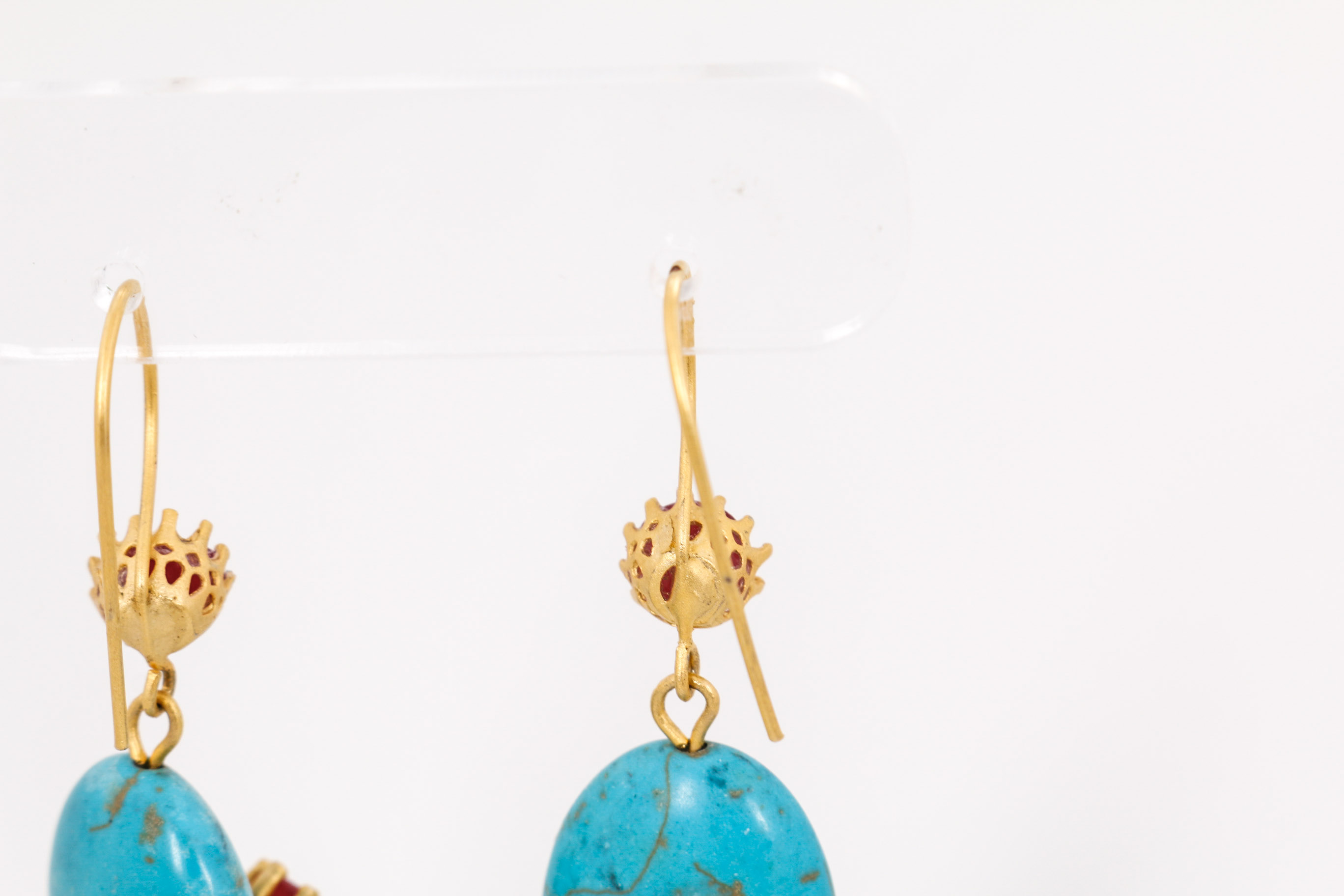 Imitation Turqouise and Synthetic Ruby Earrings