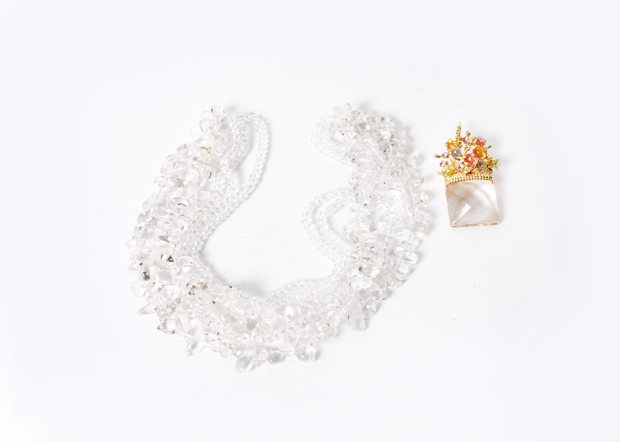 Polished Glass Necklace With Floral Brooch