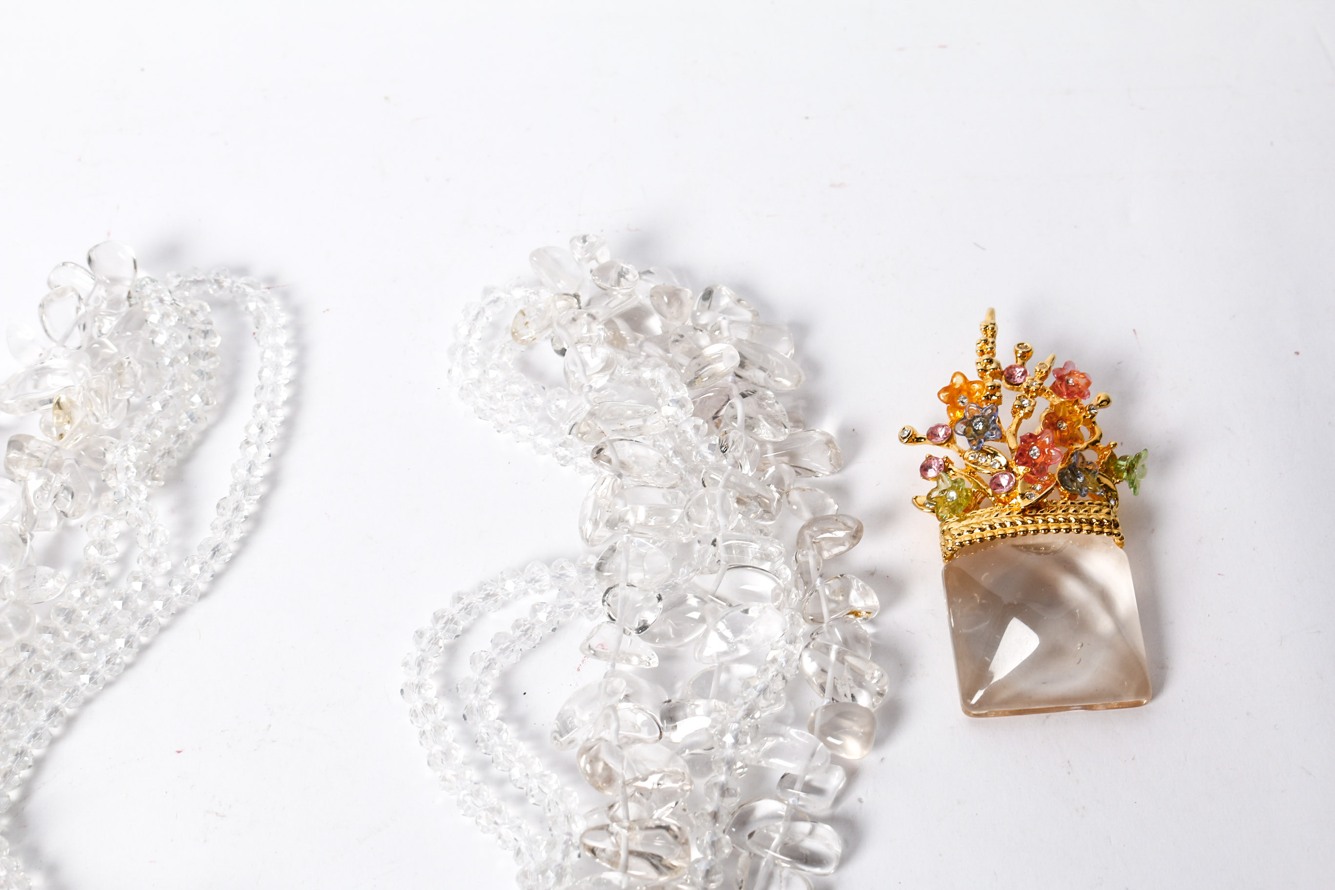 Polished Glass Necklace With Floral Brooch