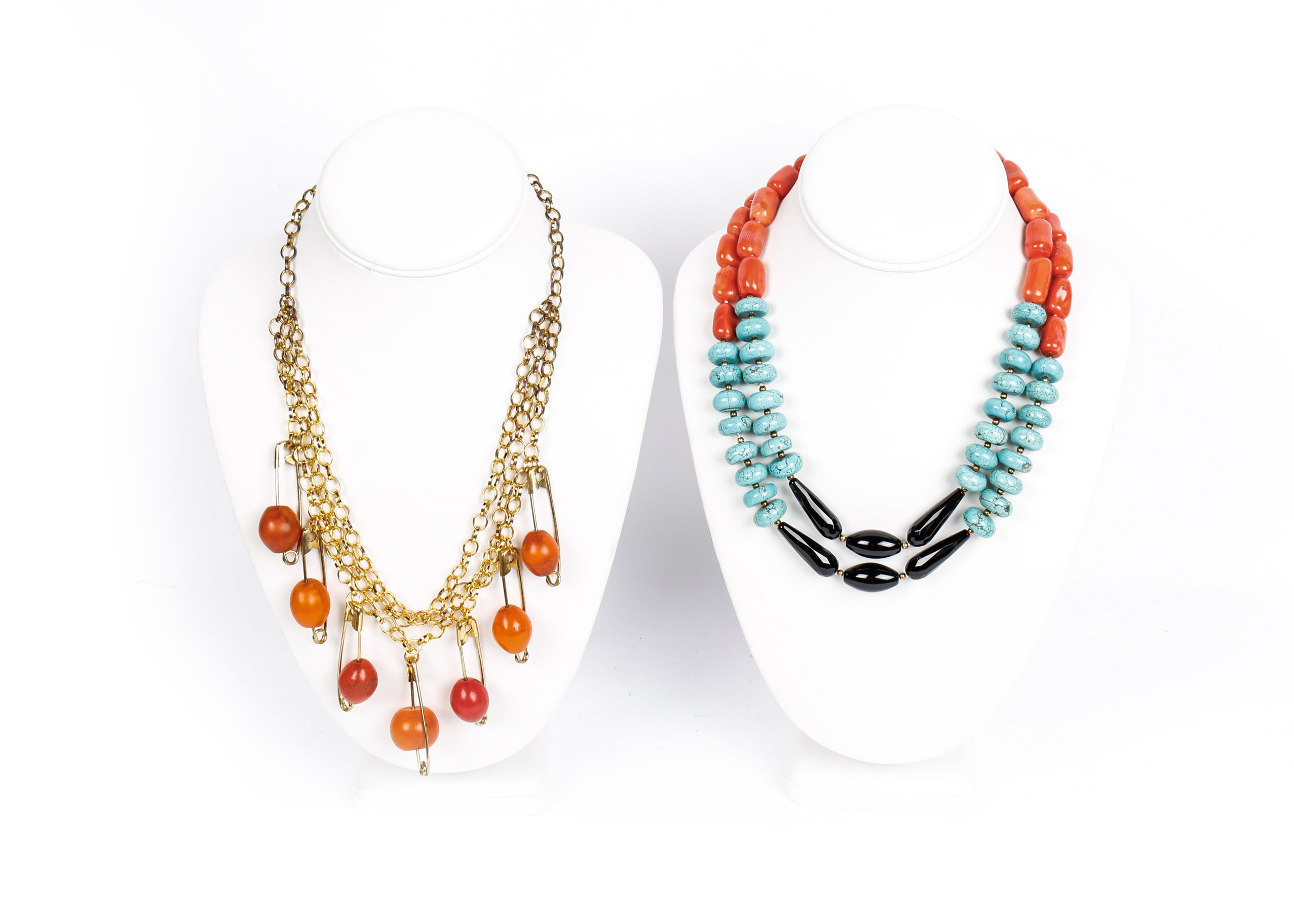 Pair of Coral and Howlite Necklaces