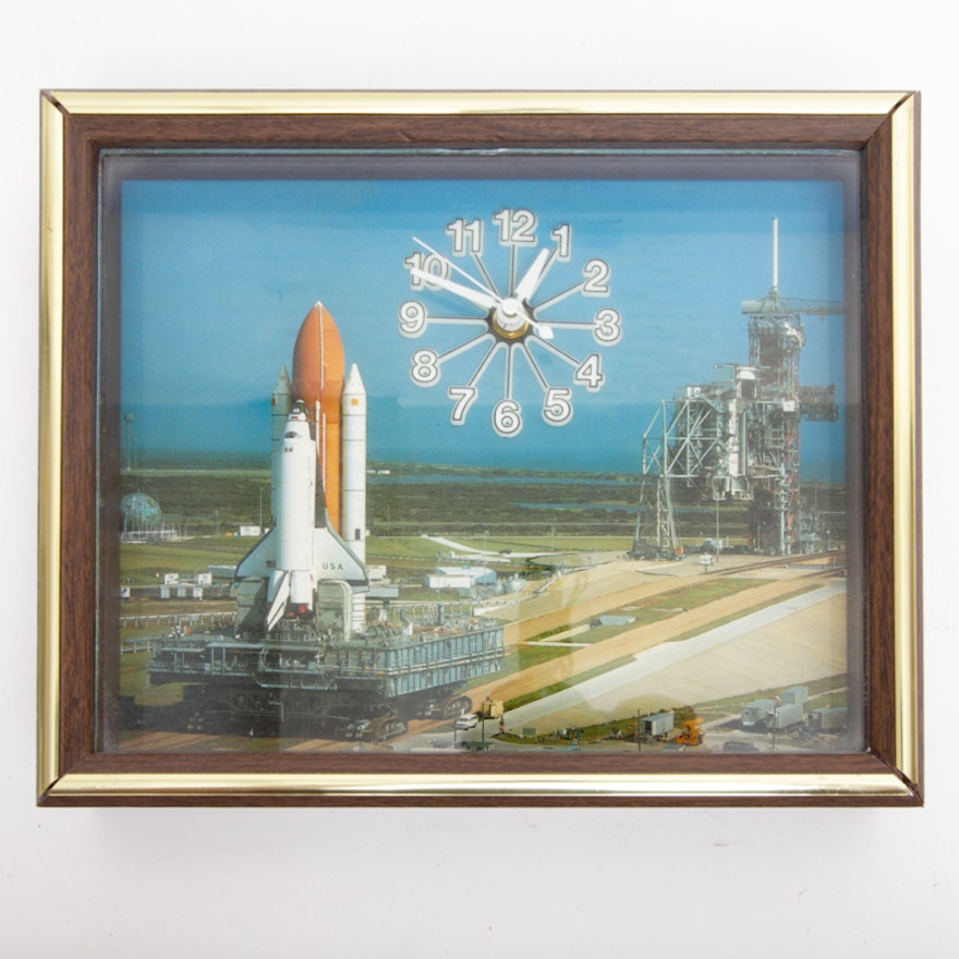 Vintage Wall  Clock Featuring the Shuttle and Launch Pad