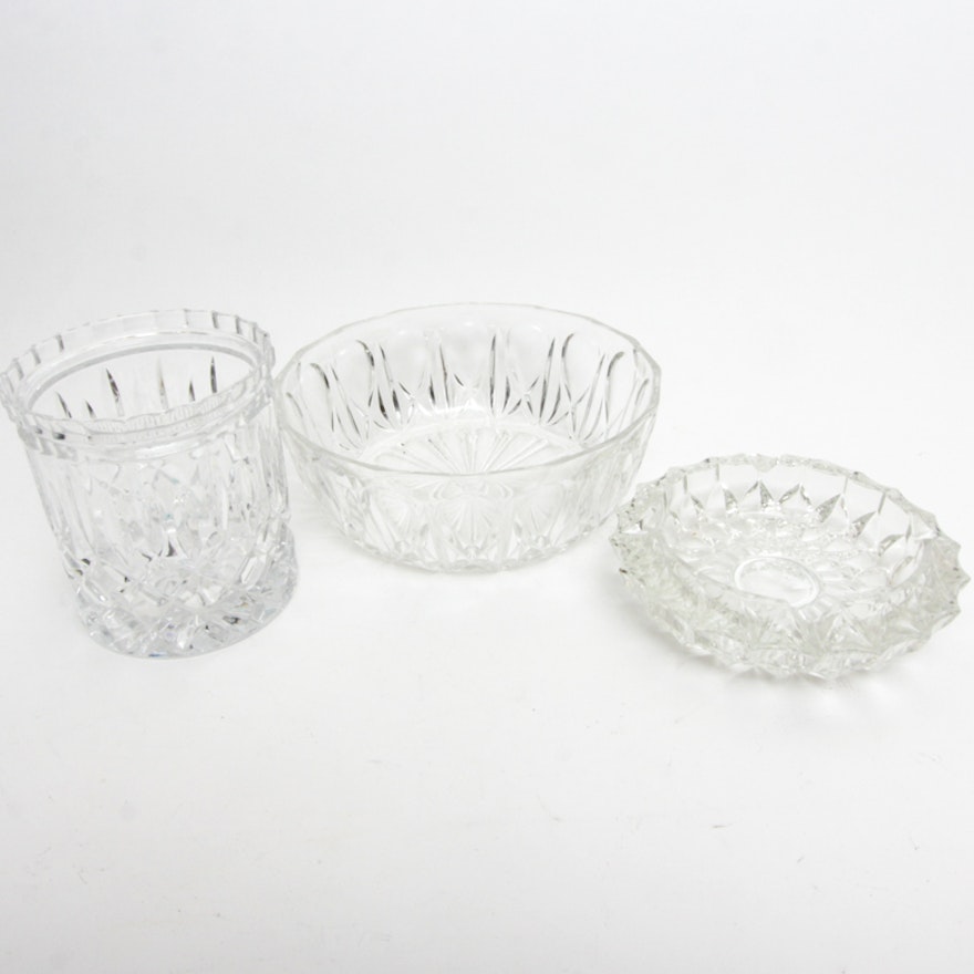 Crystal Biscuit Jar with Cut Glass Bowl and Ashtray