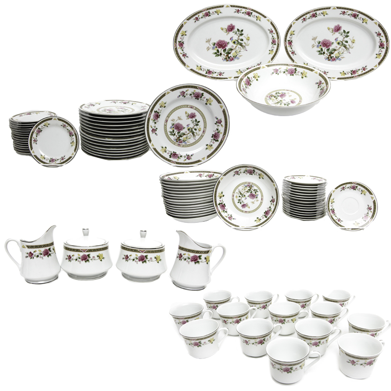 Collection of Ranmaru Crescent Fine China "Rose Tapestry"