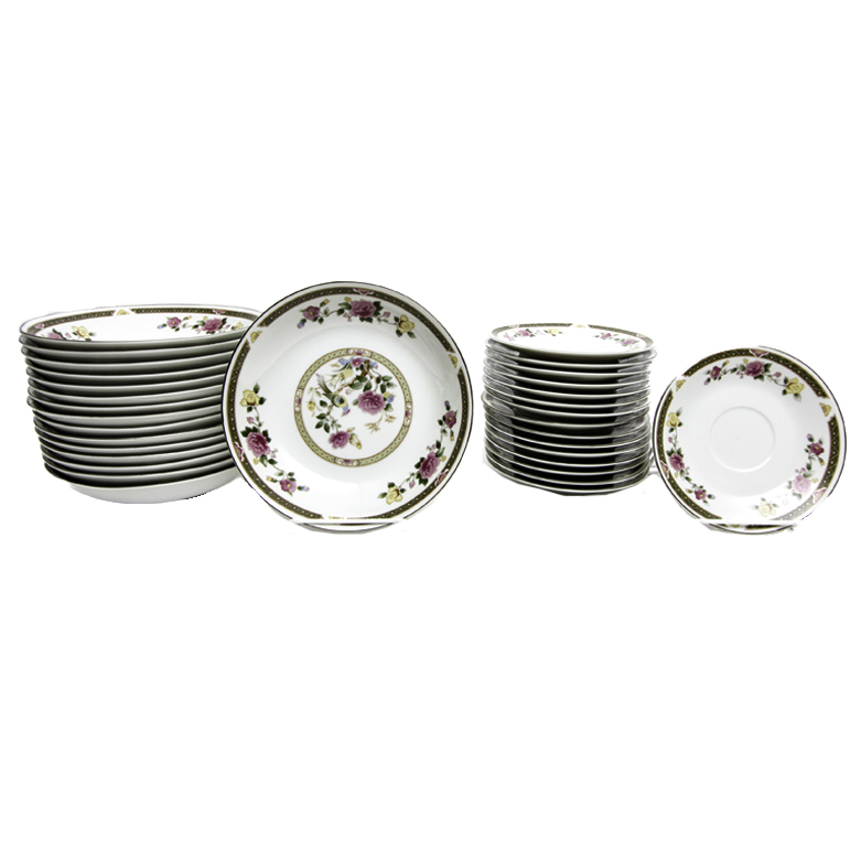 Collection of Ranmaru Crescent Fine China "Rose Tapestry"