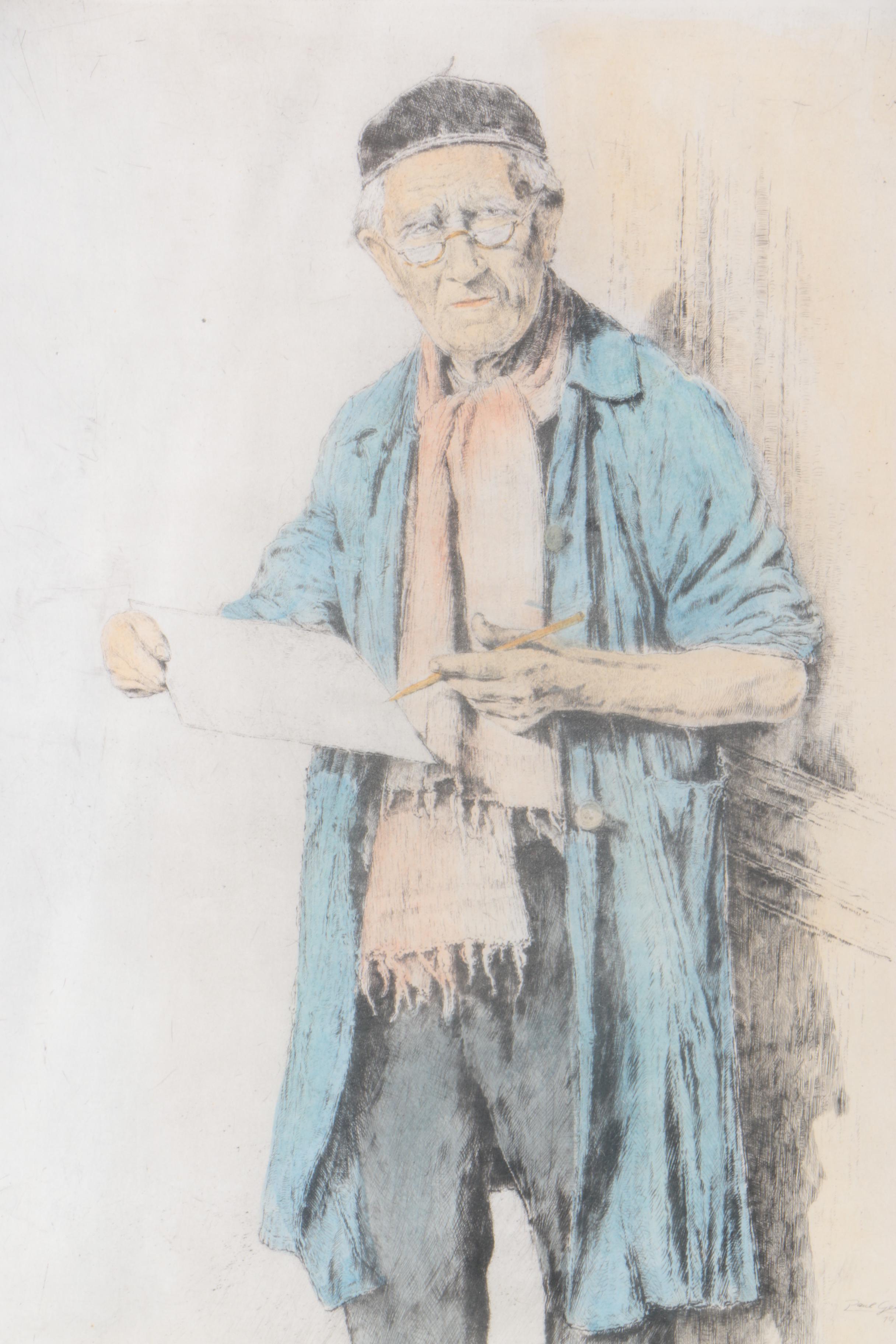 Beim Radieren Aquatint Etching After Paul Geissler Portrait