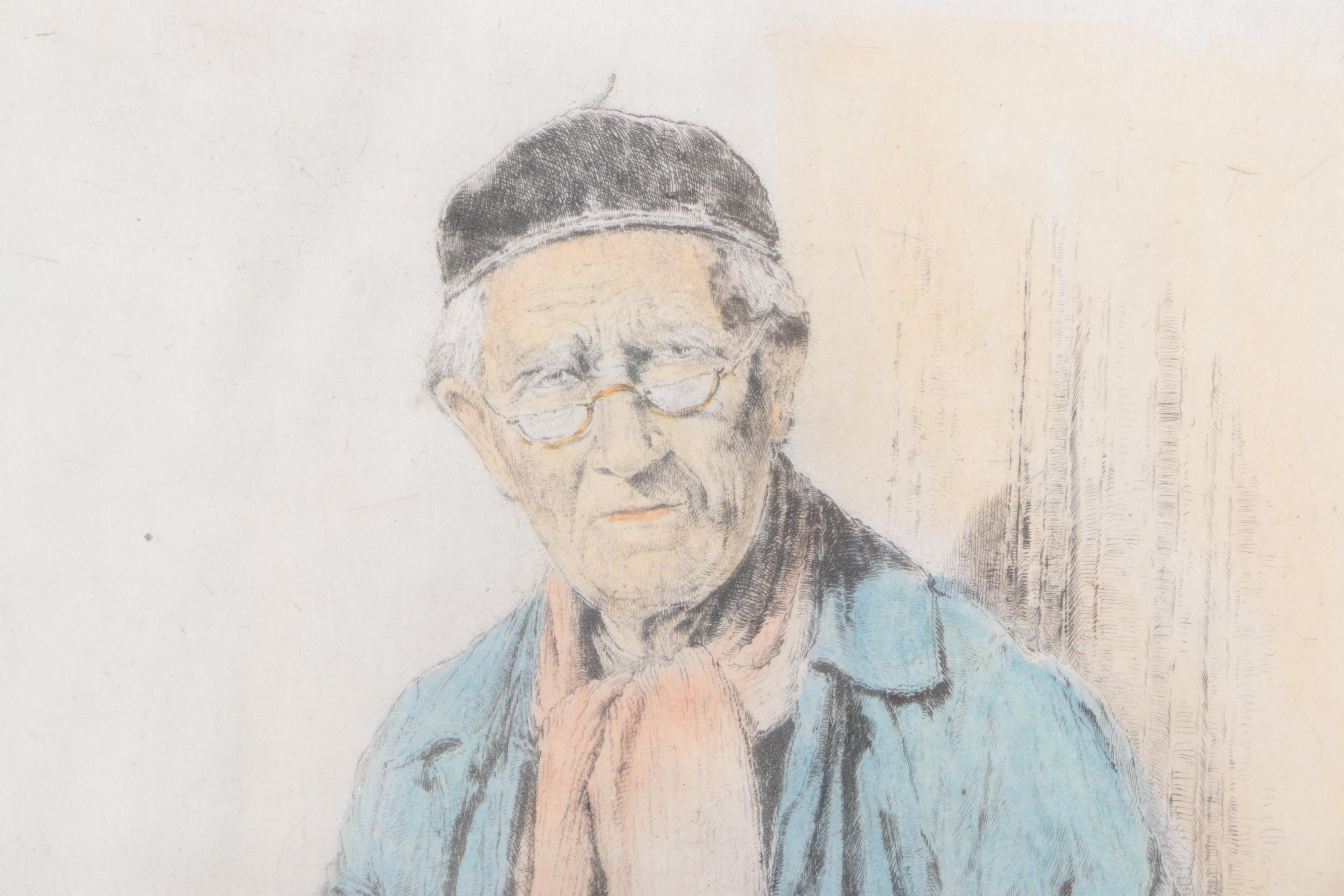 Beim Radieren Aquatint Etching After Paul Geissler Portrait