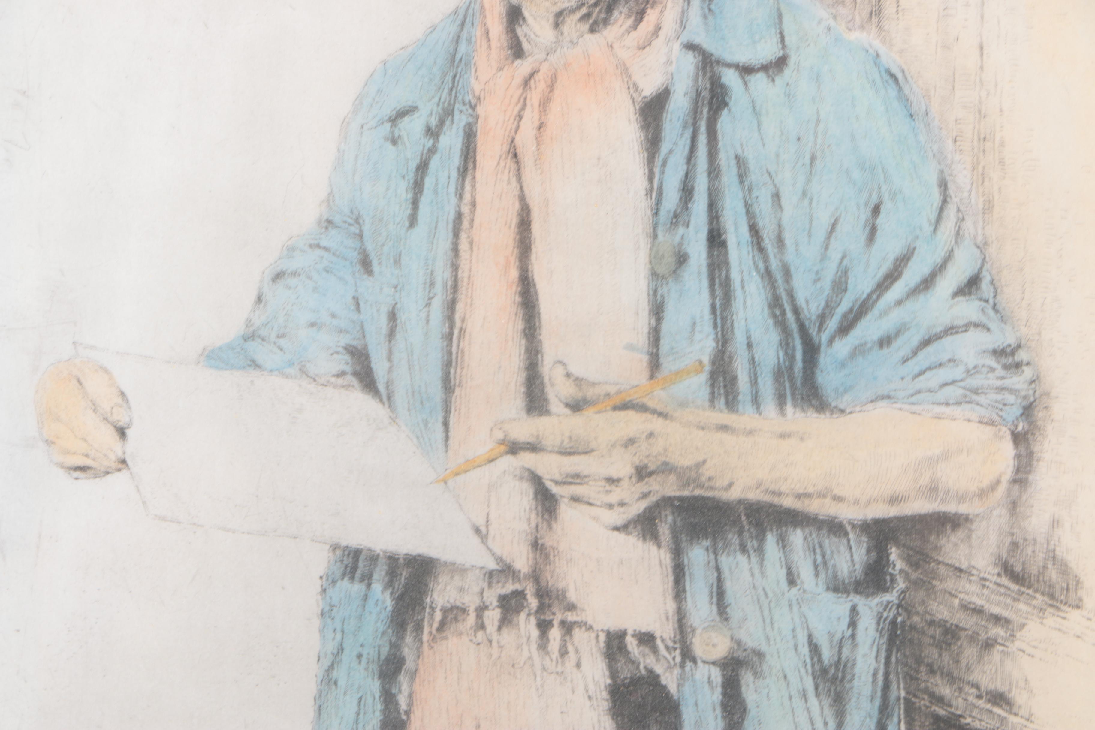 Beim Radieren Aquatint Etching After Paul Geissler Portrait