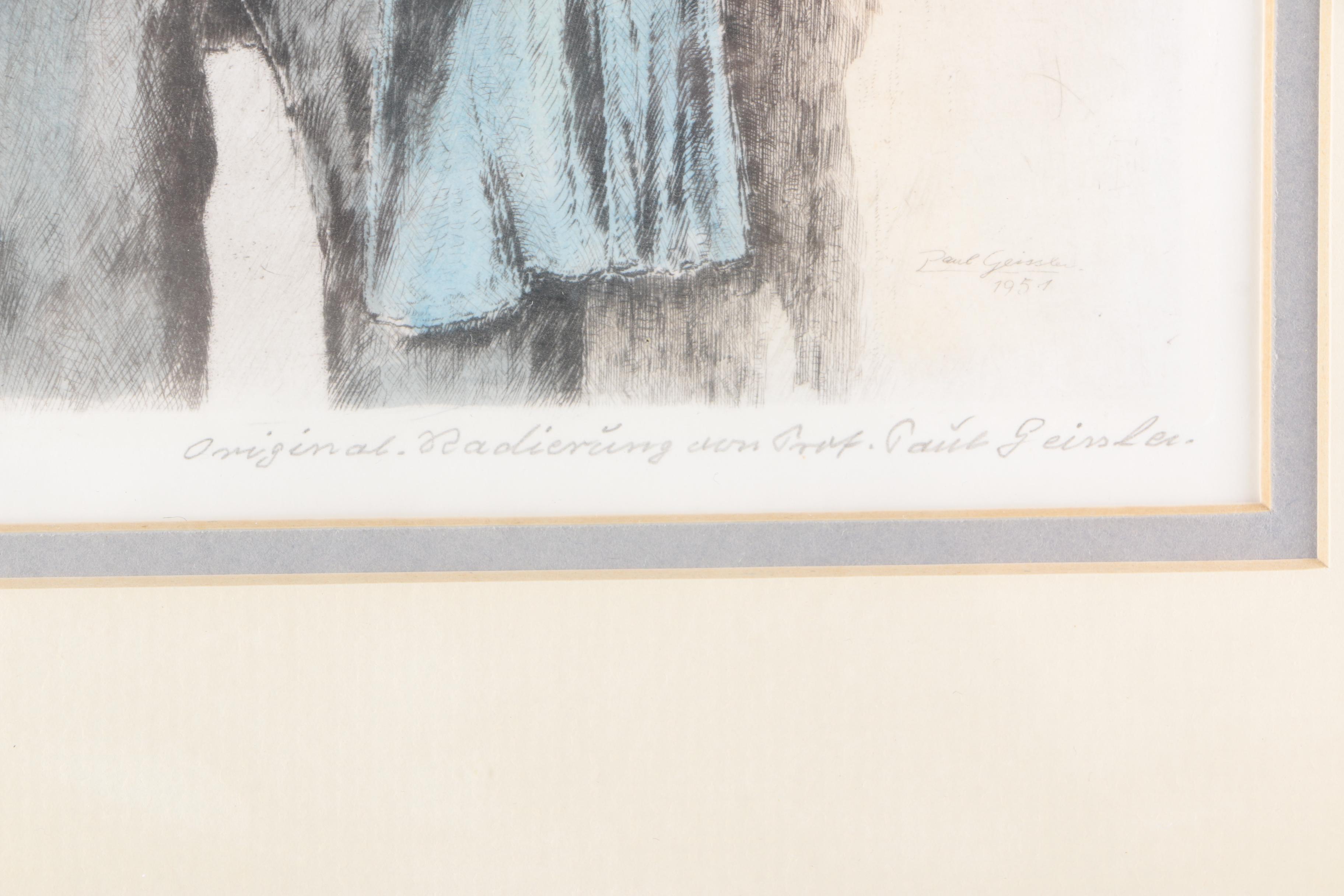 Beim Radieren Aquatint Etching After Paul Geissler Portrait