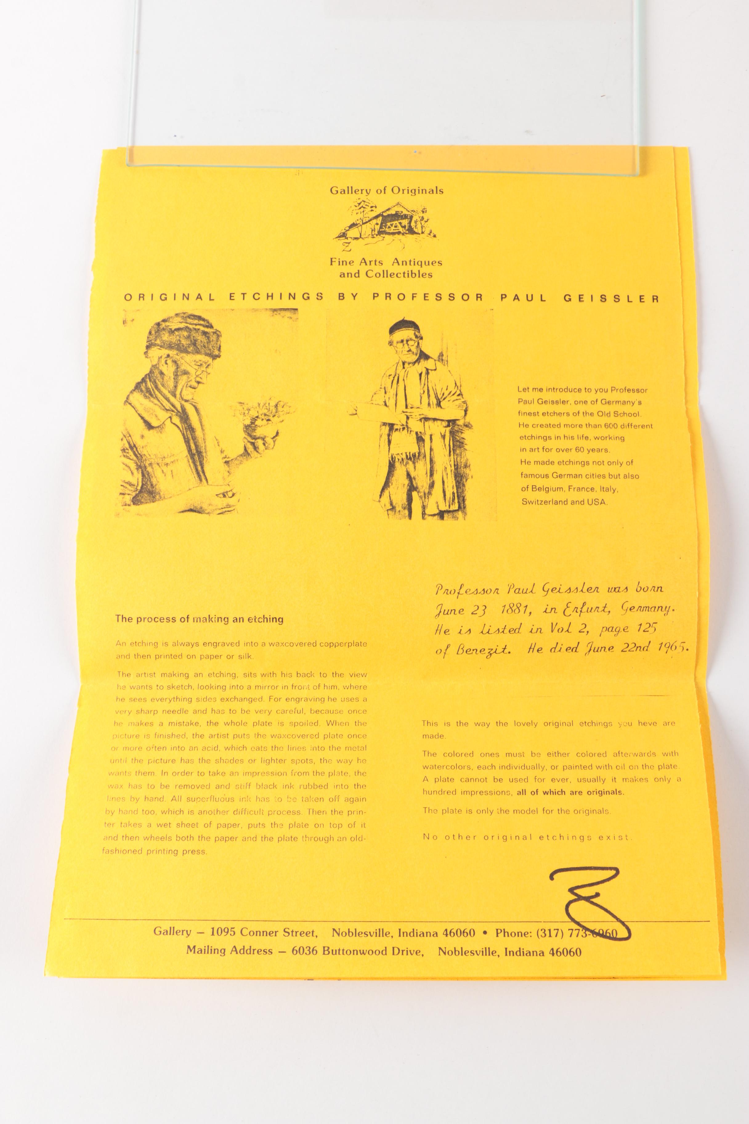 Beim Radieren Aquatint Etching After Paul Geissler Portrait