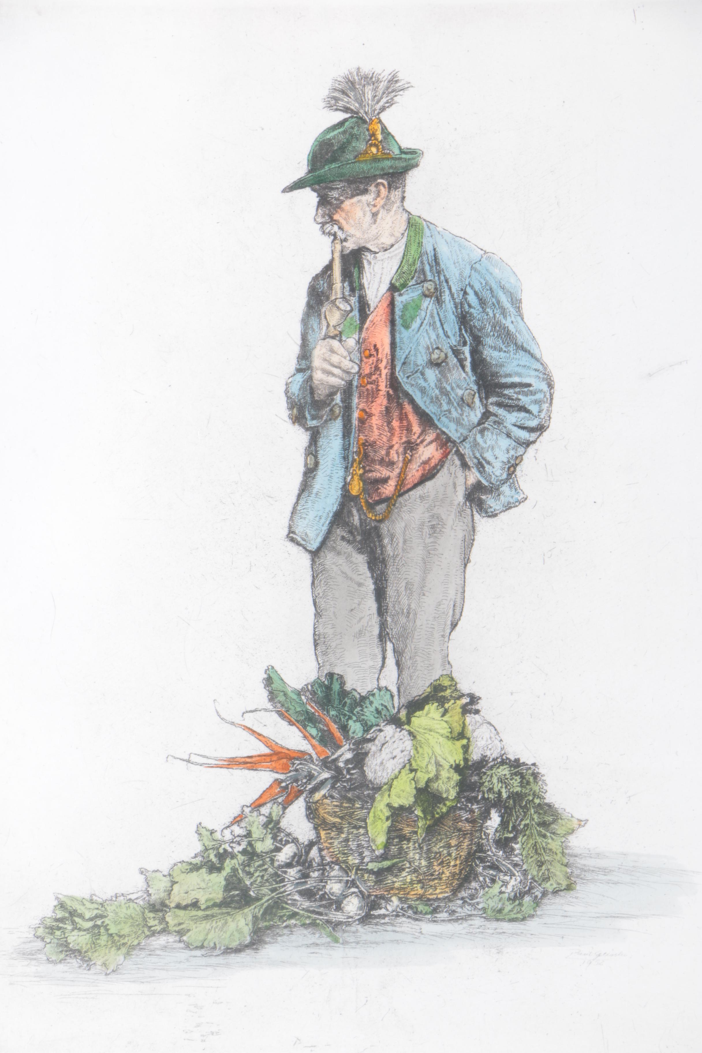 Aquatint Etching on Paper After Paul Geissler "Gemuse Mann"