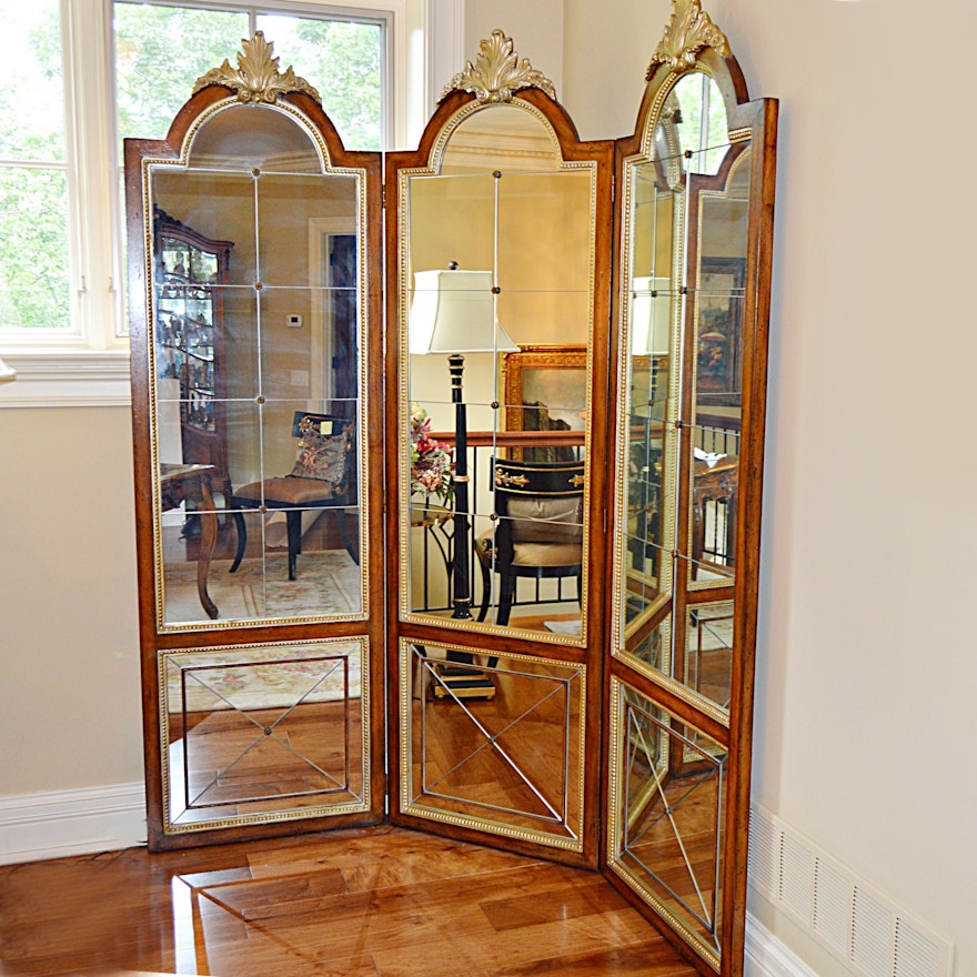 Neoclassic Style Mirrored Three-Panel Screen