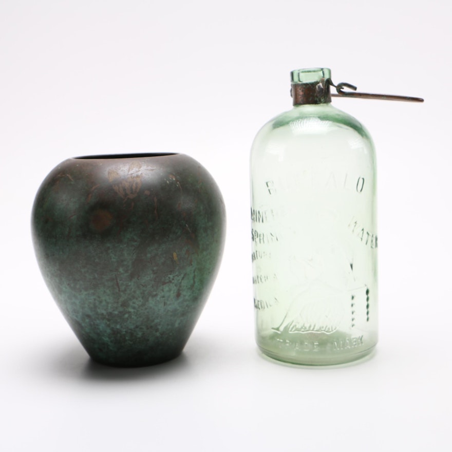 WMF Ikora Vase and Buffalo Mineral Spring Copper Handle Bottle