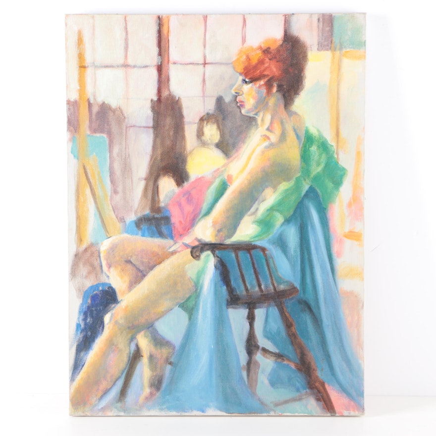 Oil Painting on Canvas of Nude in Chair