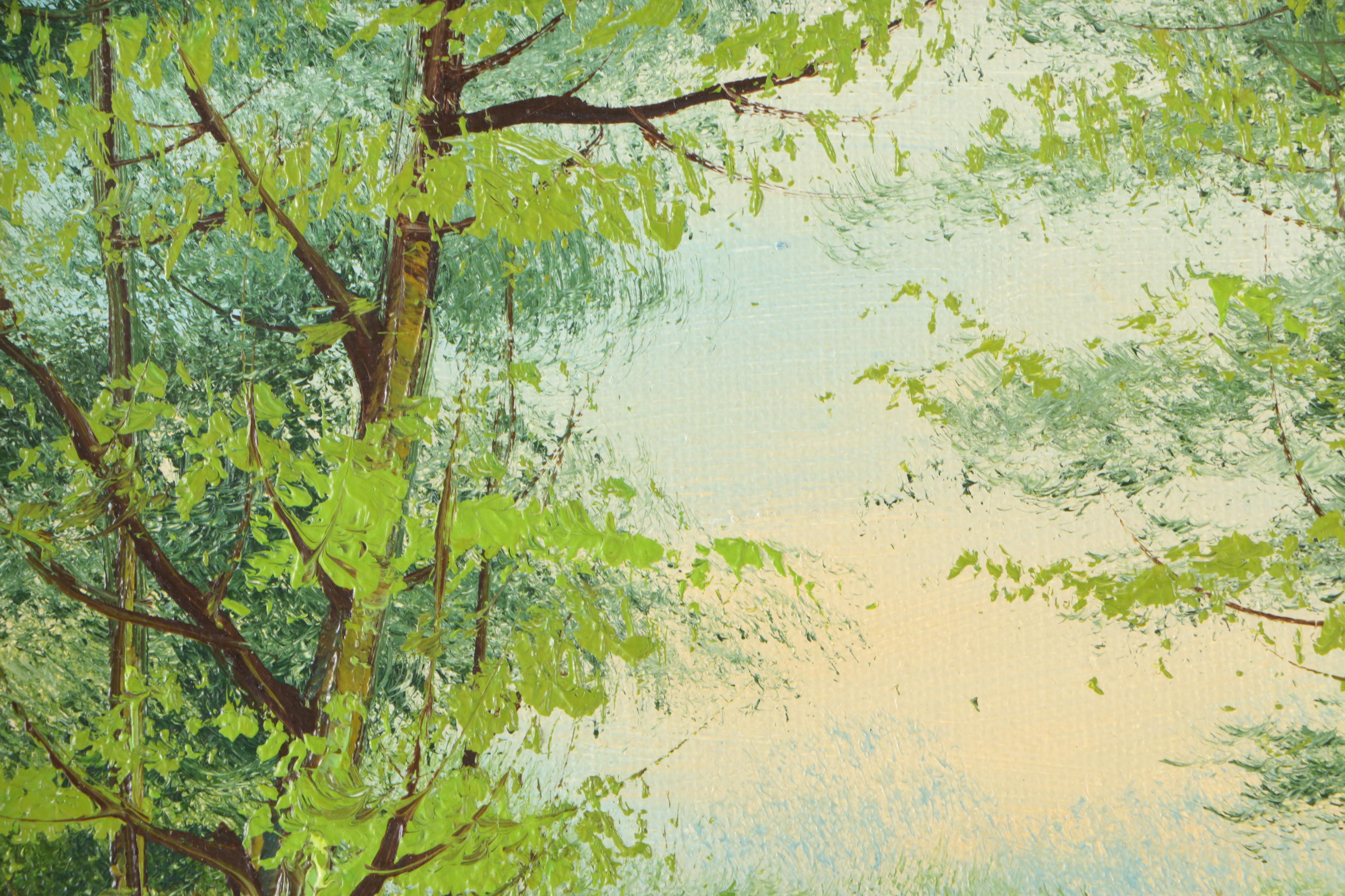 Original Oil On Canvas of Forest and River Signed Cabbetti