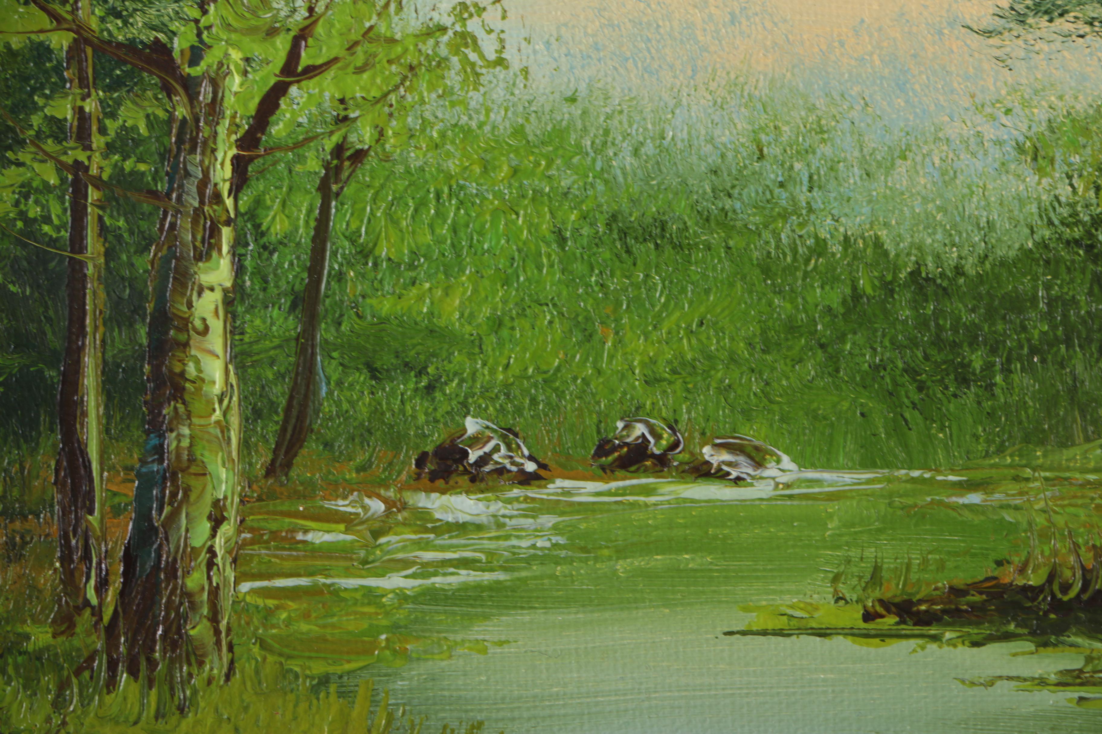 Original Oil On Canvas of Forest and River Signed Cabbetti