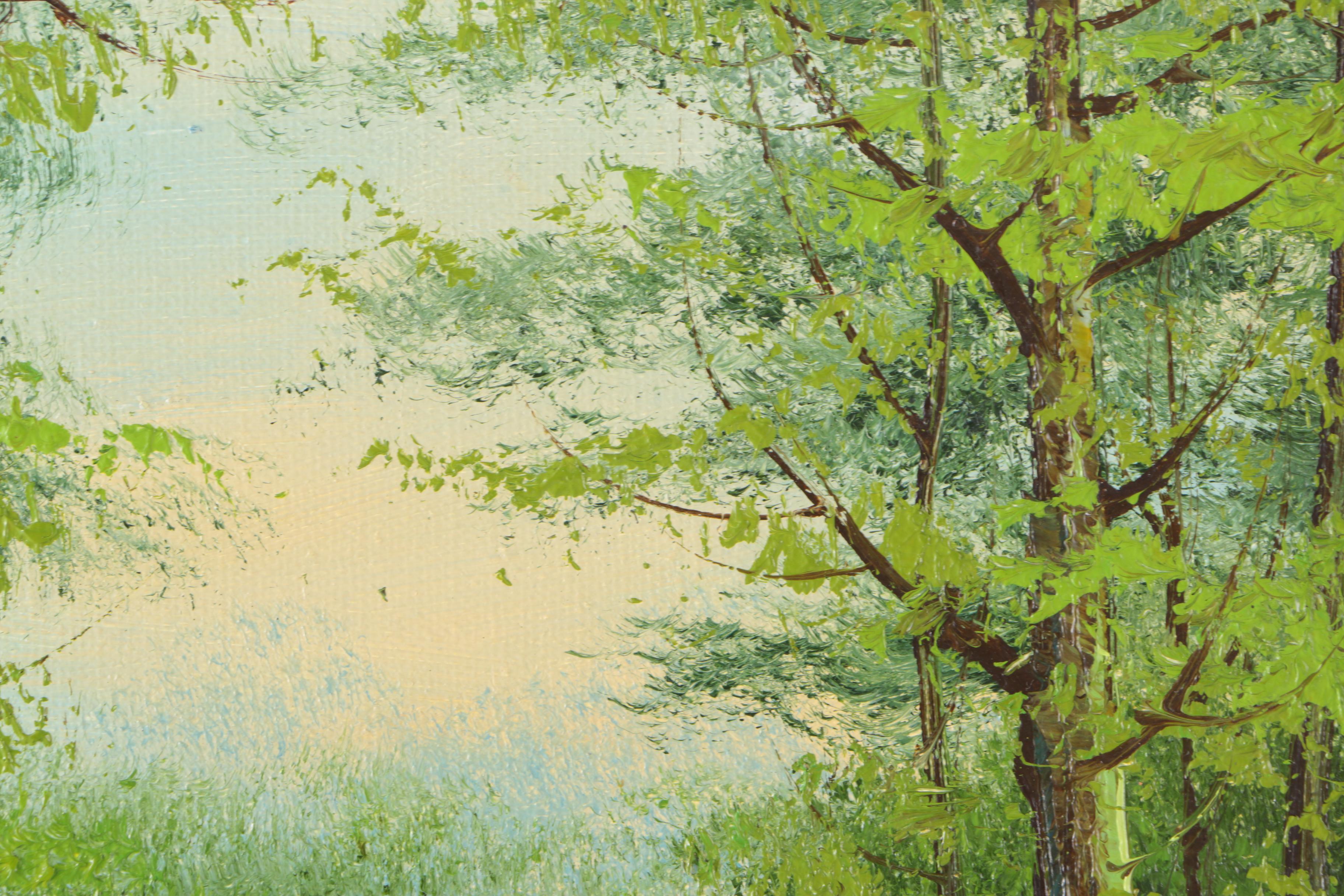 Original Oil On Canvas of Forest and River Signed Cabbetti