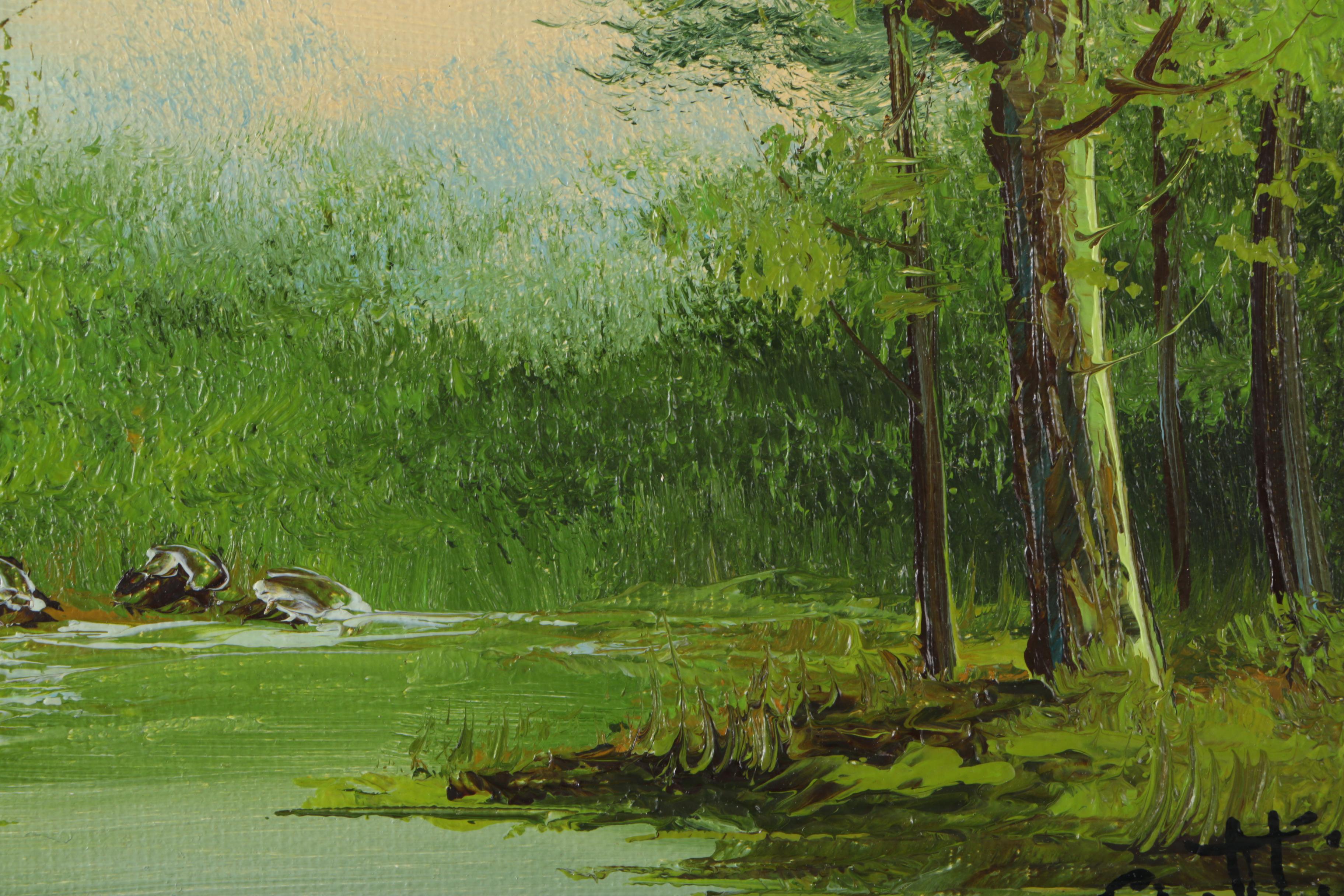 Original Oil On Canvas of Forest and River Signed Cabbetti