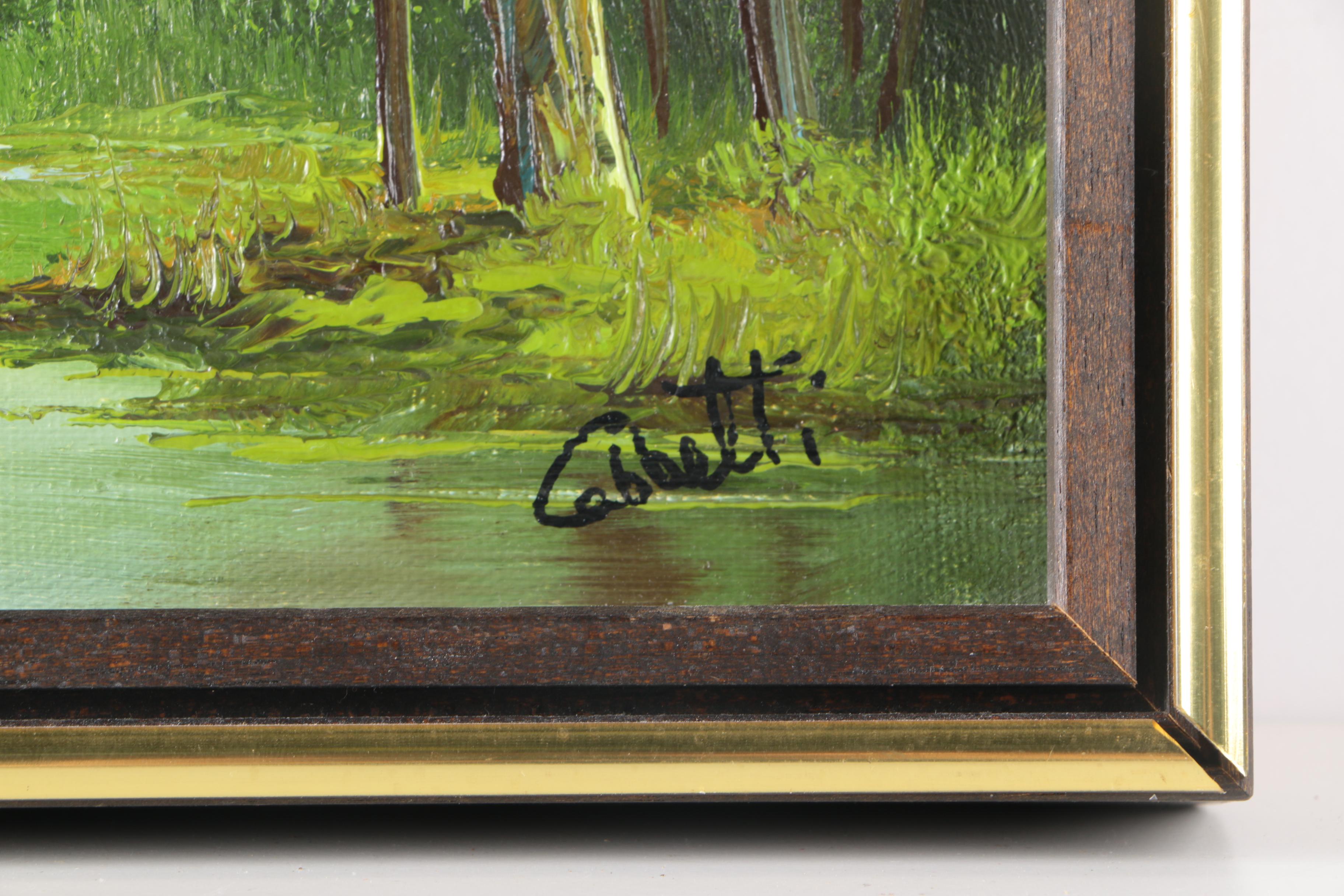 Original Oil On Canvas of Forest and River Signed Cabbetti