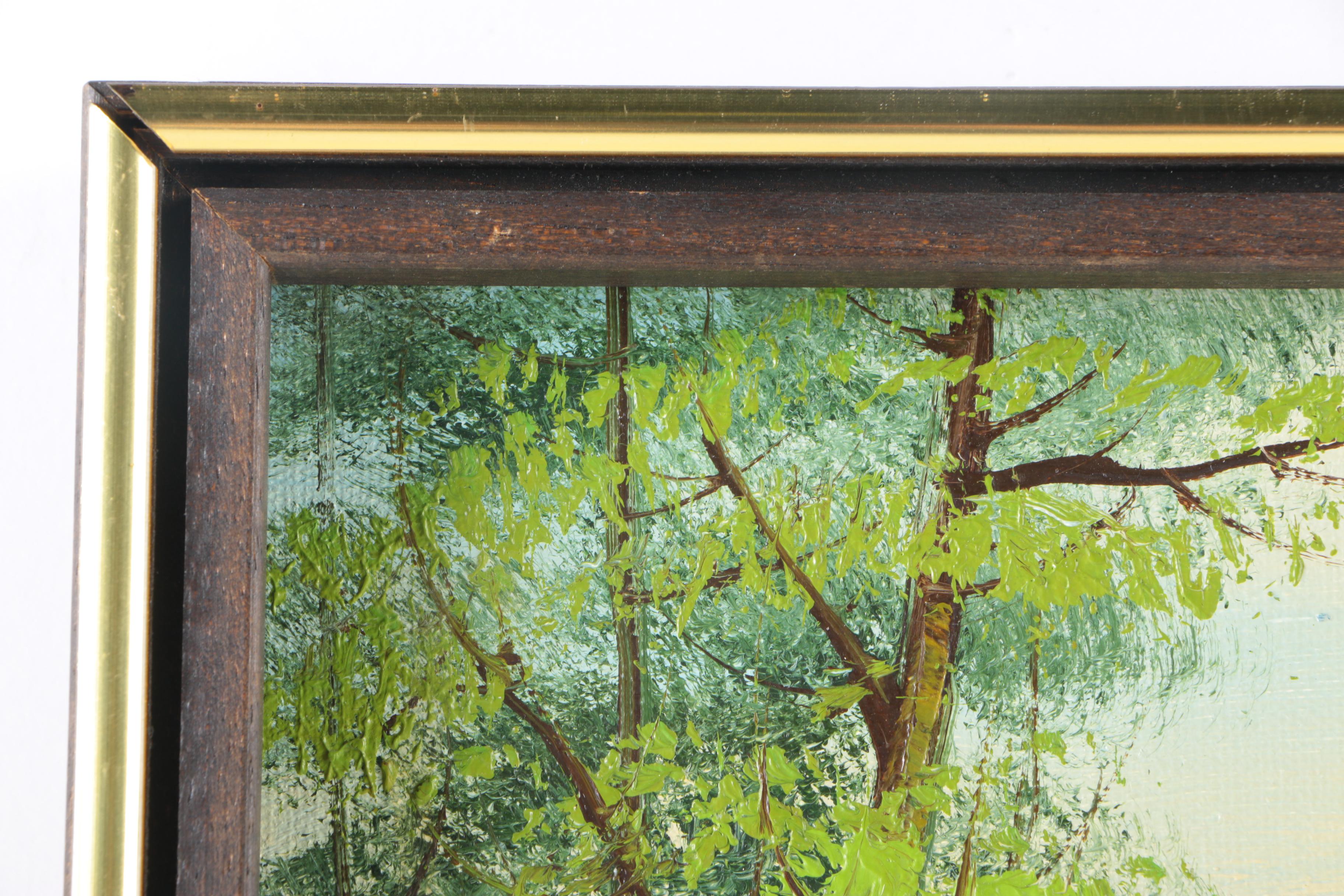 Original Oil On Canvas of Forest and River Signed Cabbetti