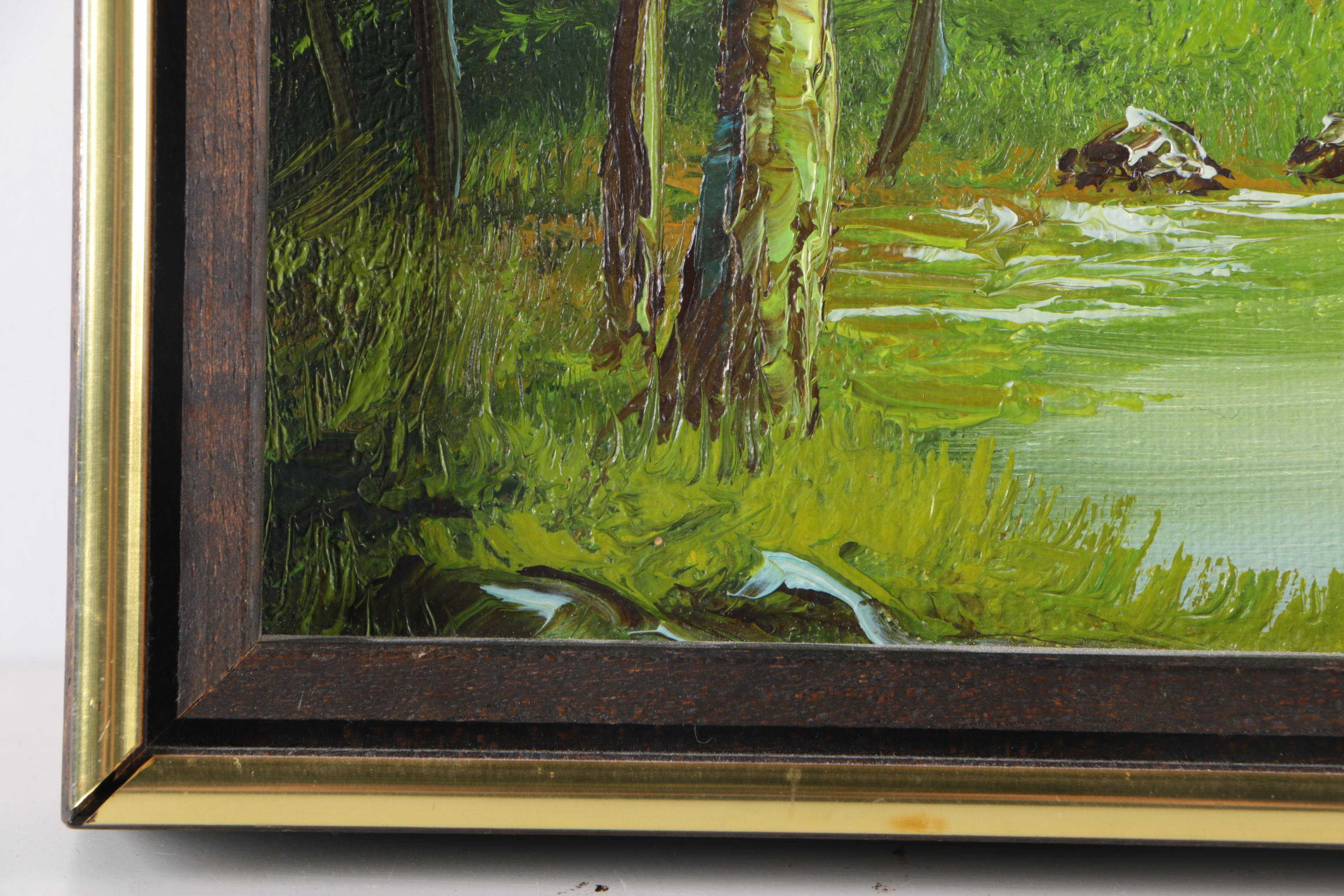 Original Oil On Canvas of Forest and River Signed Cabbetti