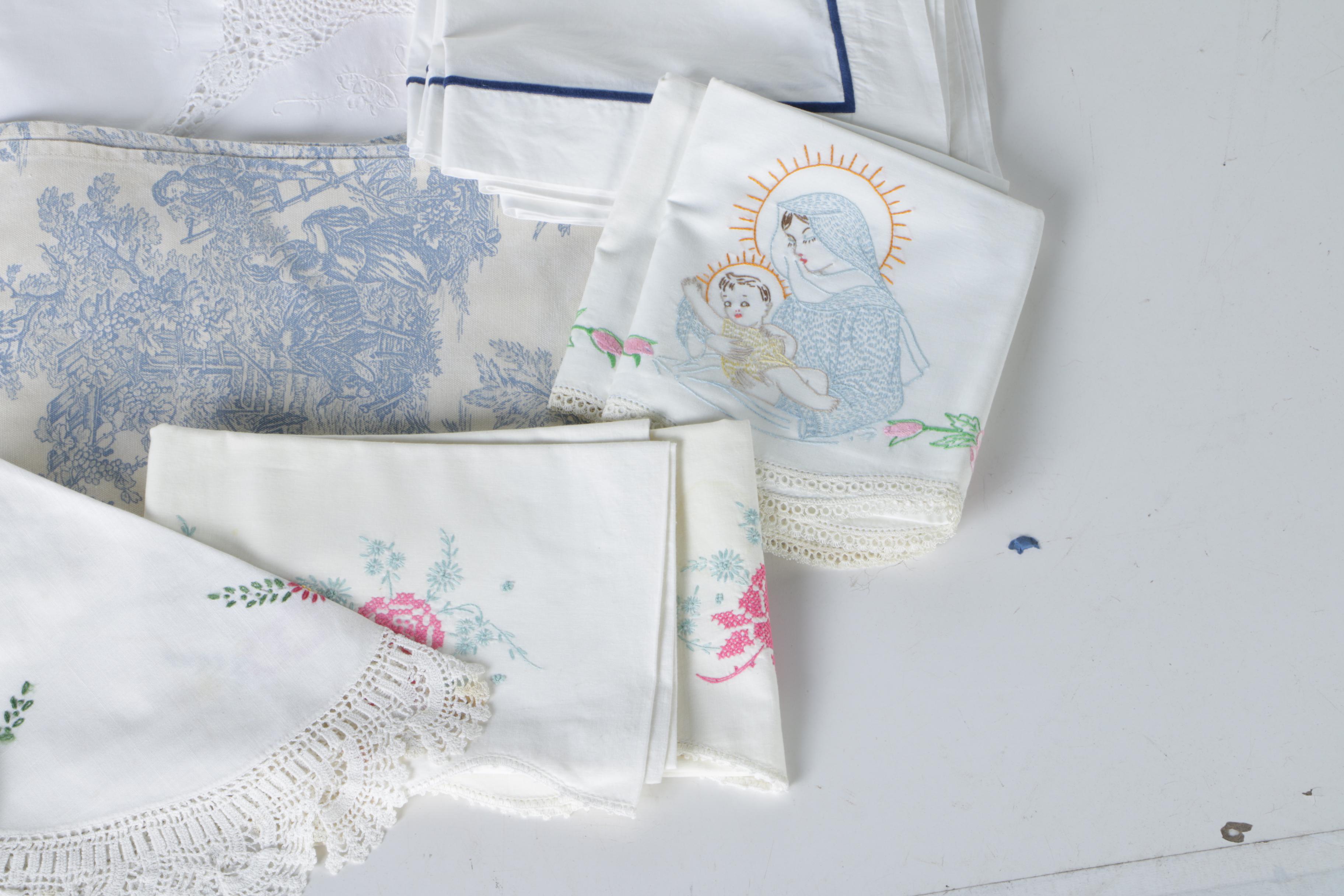 Table Linens Including Lace and Embroidered Items