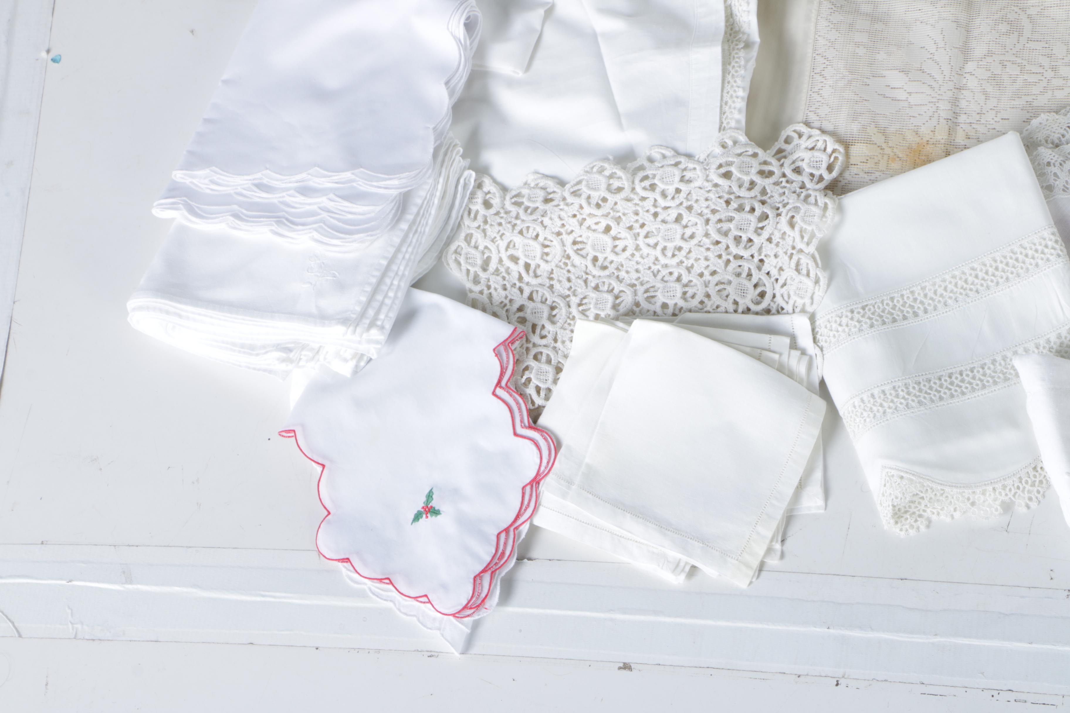 Table Linens Including Lace and Embroidered Items