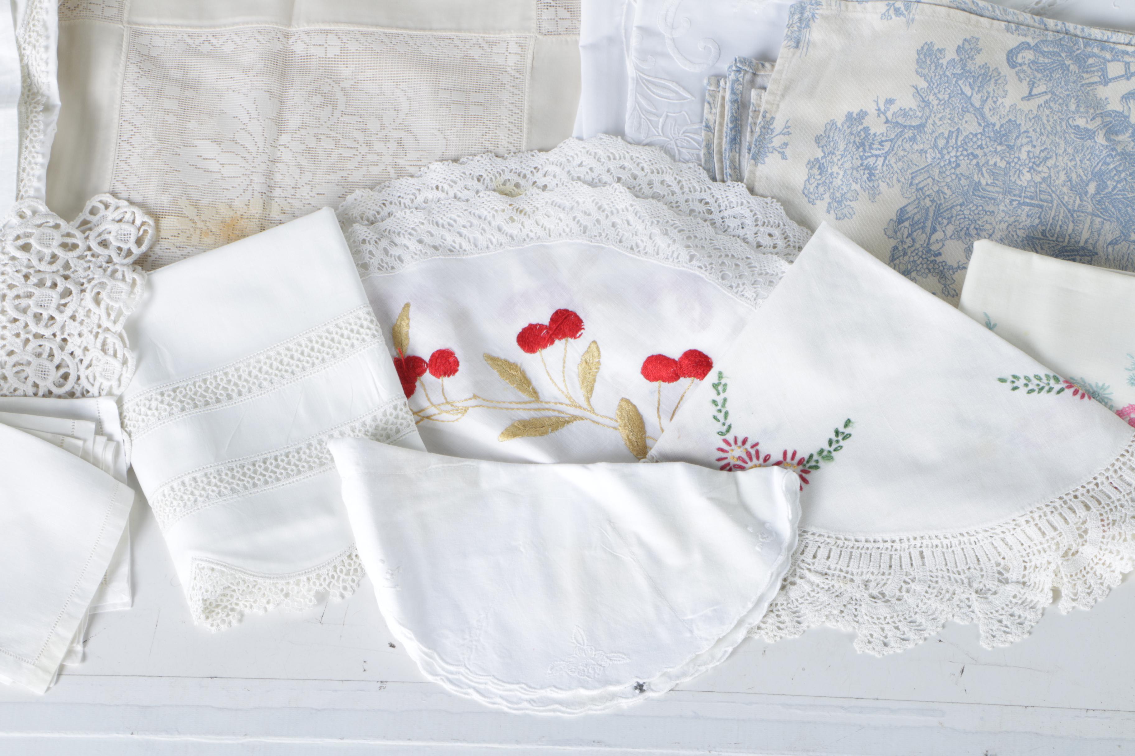 Table Linens Including Lace and Embroidered Items
