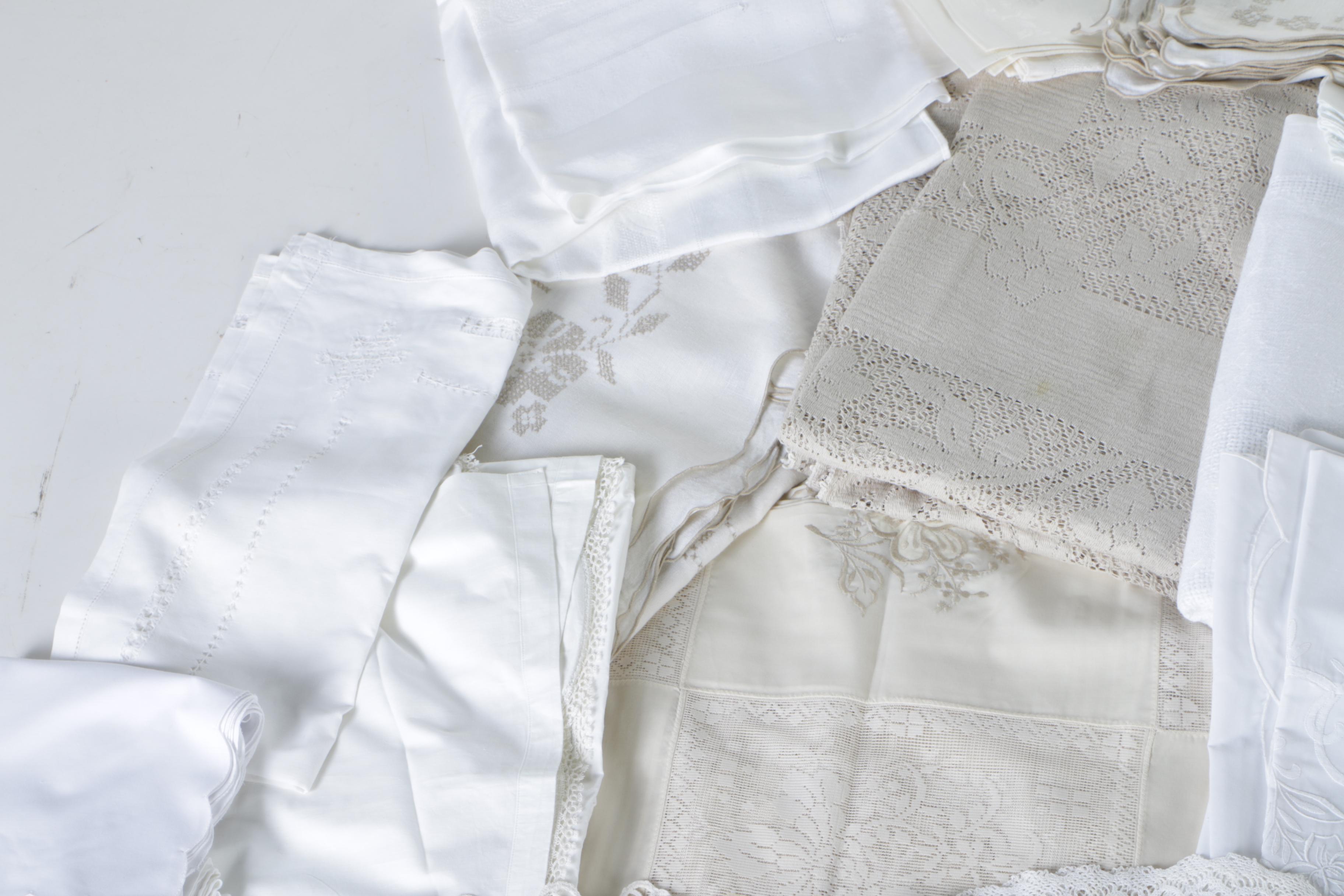 Table Linens Including Lace and Embroidered Items