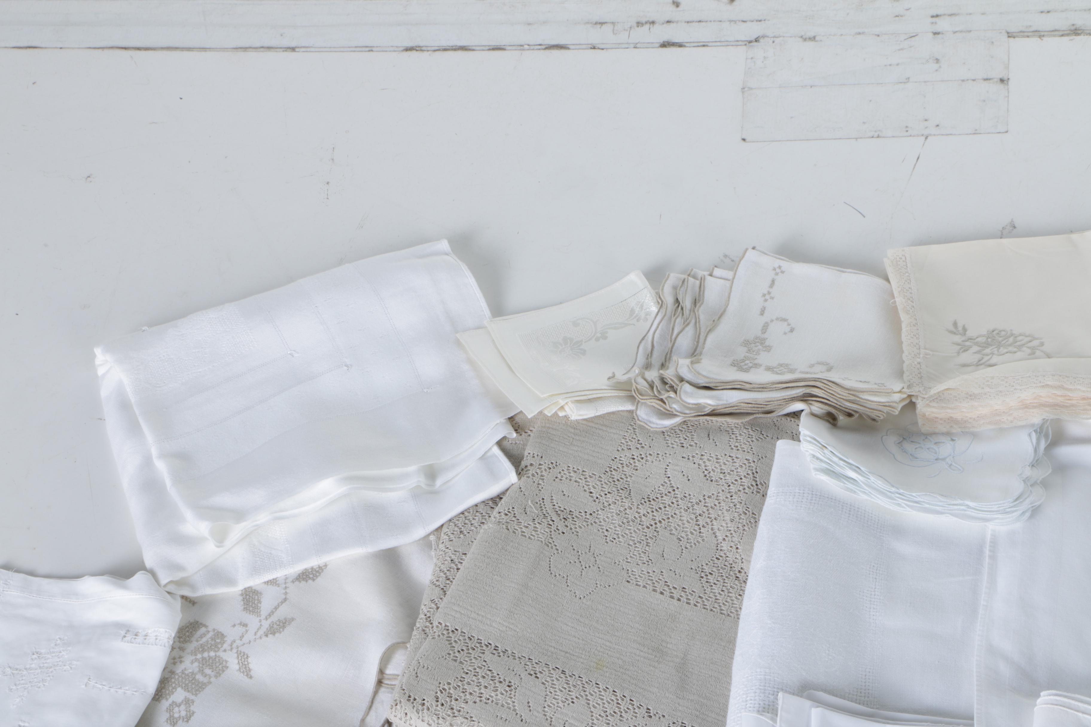 Table Linens Including Lace and Embroidered Items