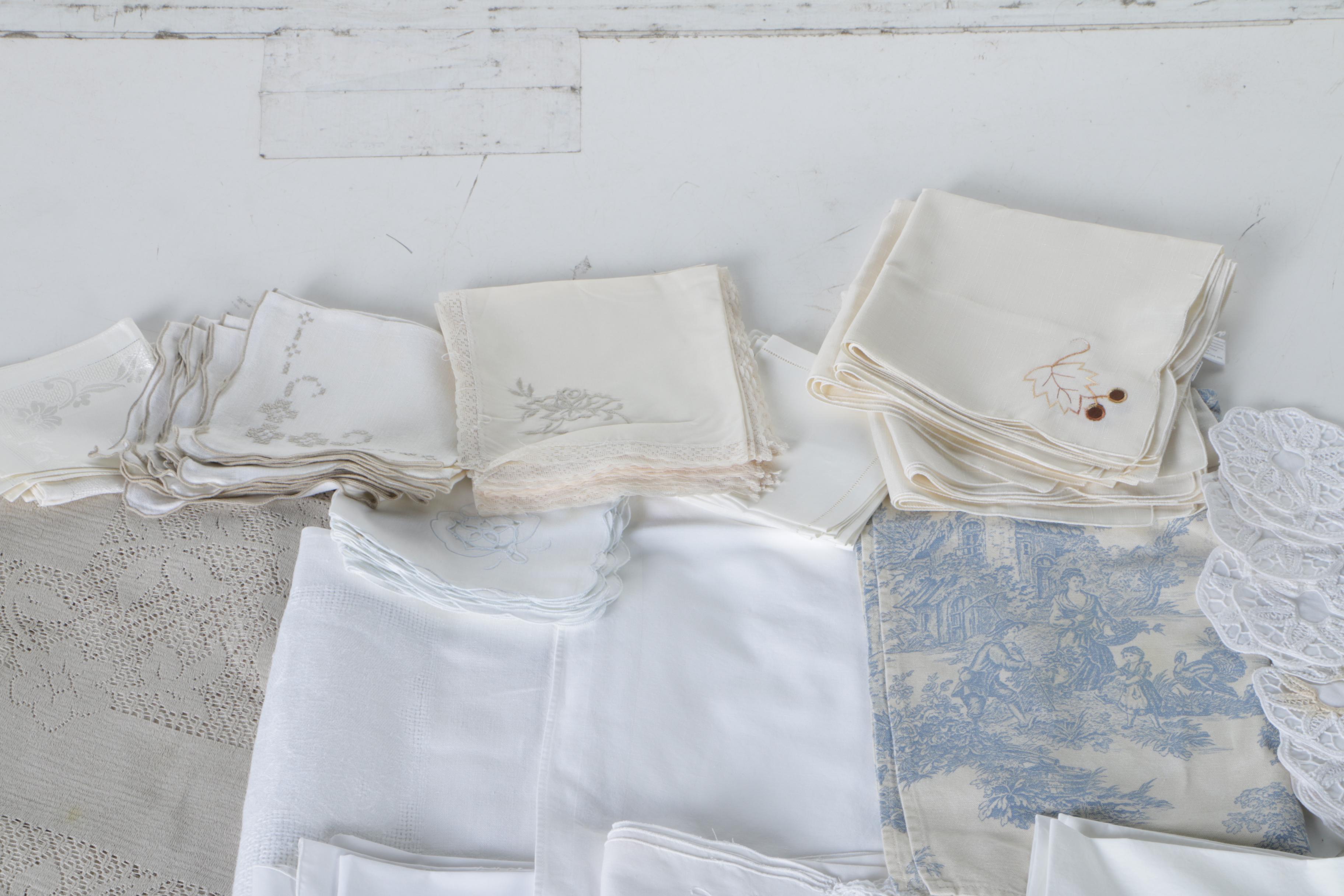 Table Linens Including Lace and Embroidered Items