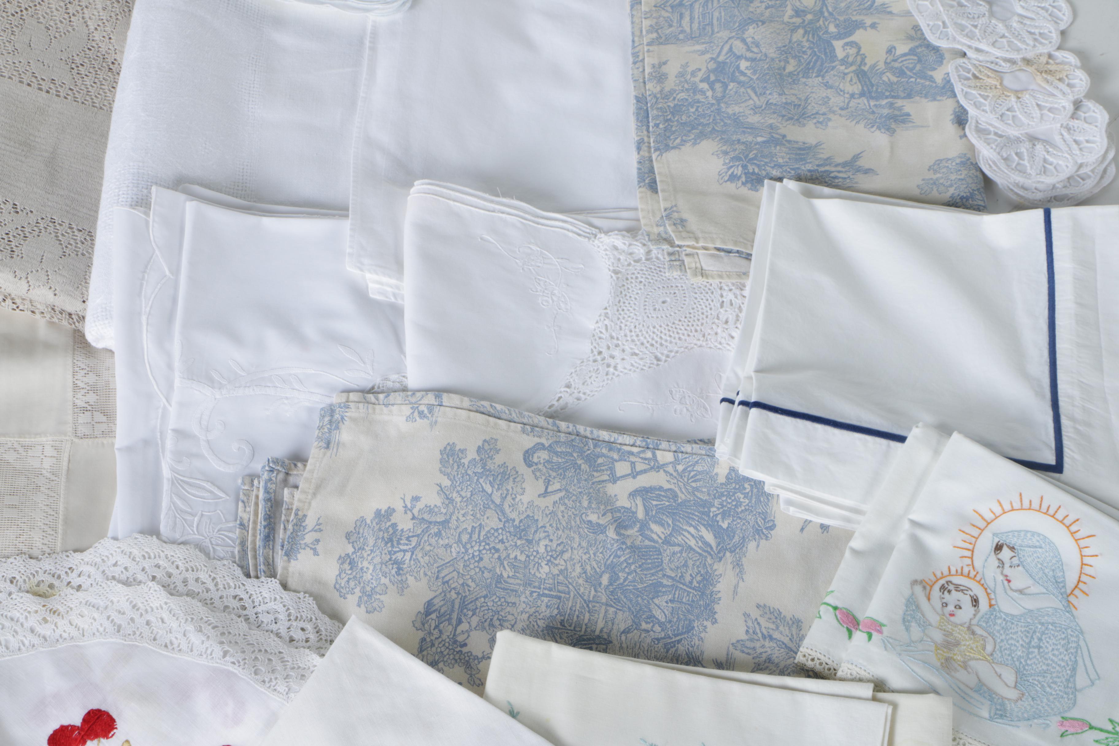 Table Linens Including Lace and Embroidered Items