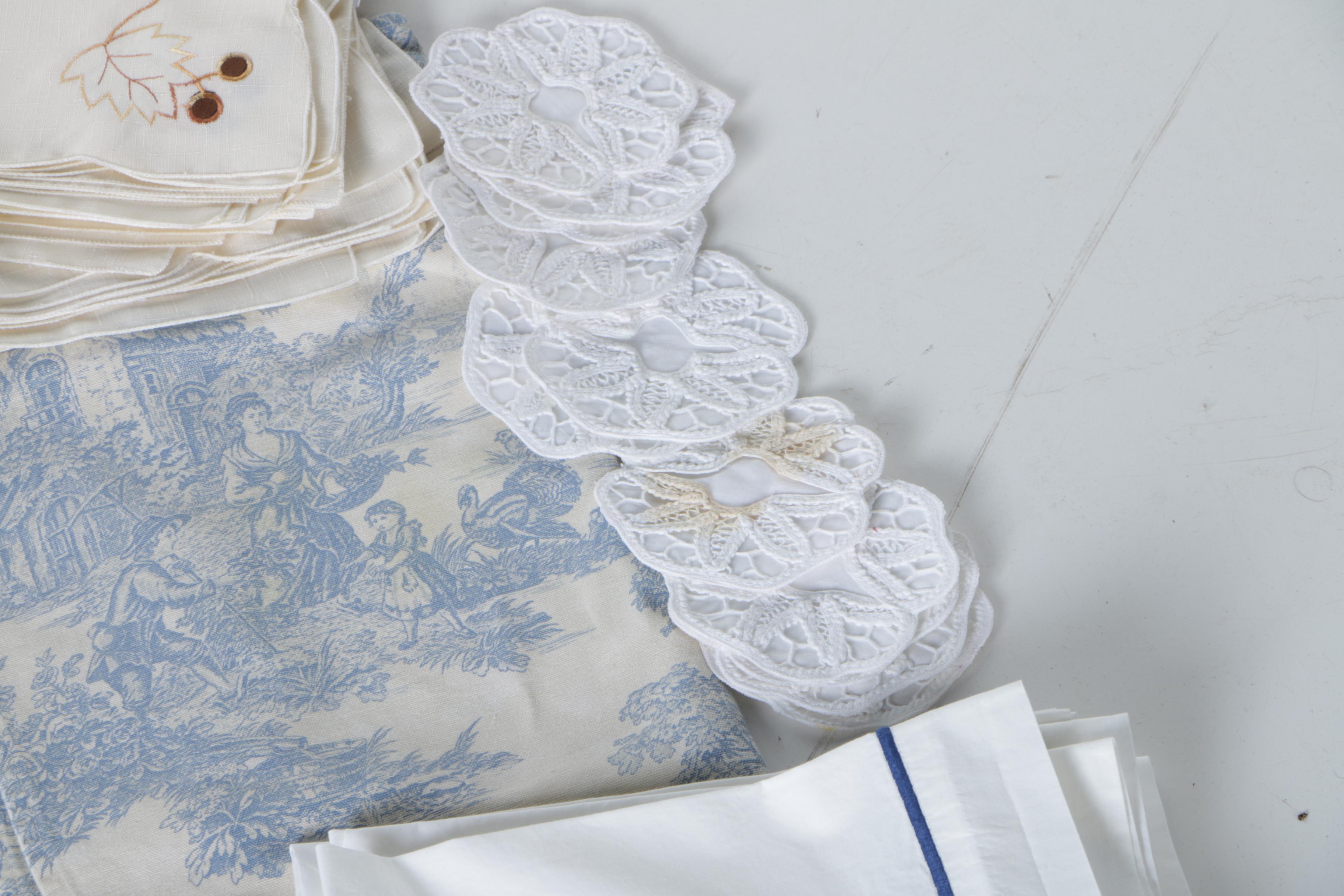 Table Linens Including Lace and Embroidered Items