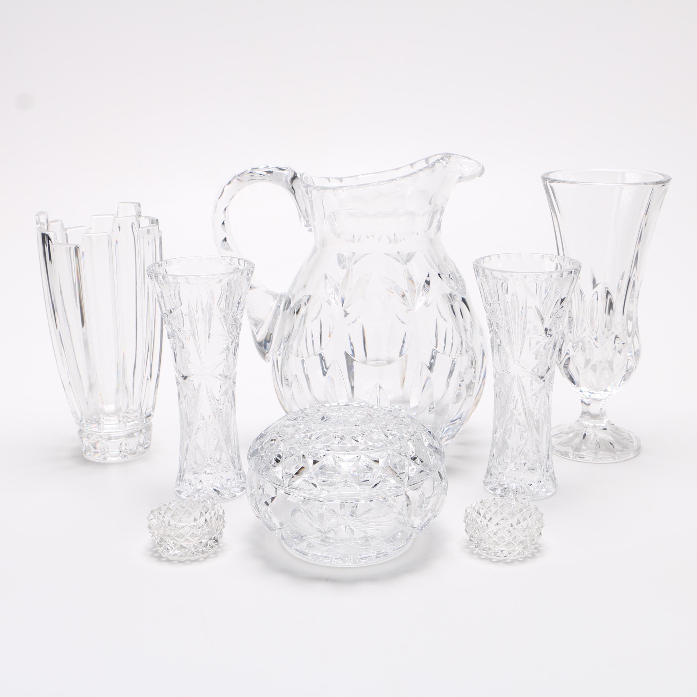 Crystal Vases, Pitcher,  and Bowl Including Gorham