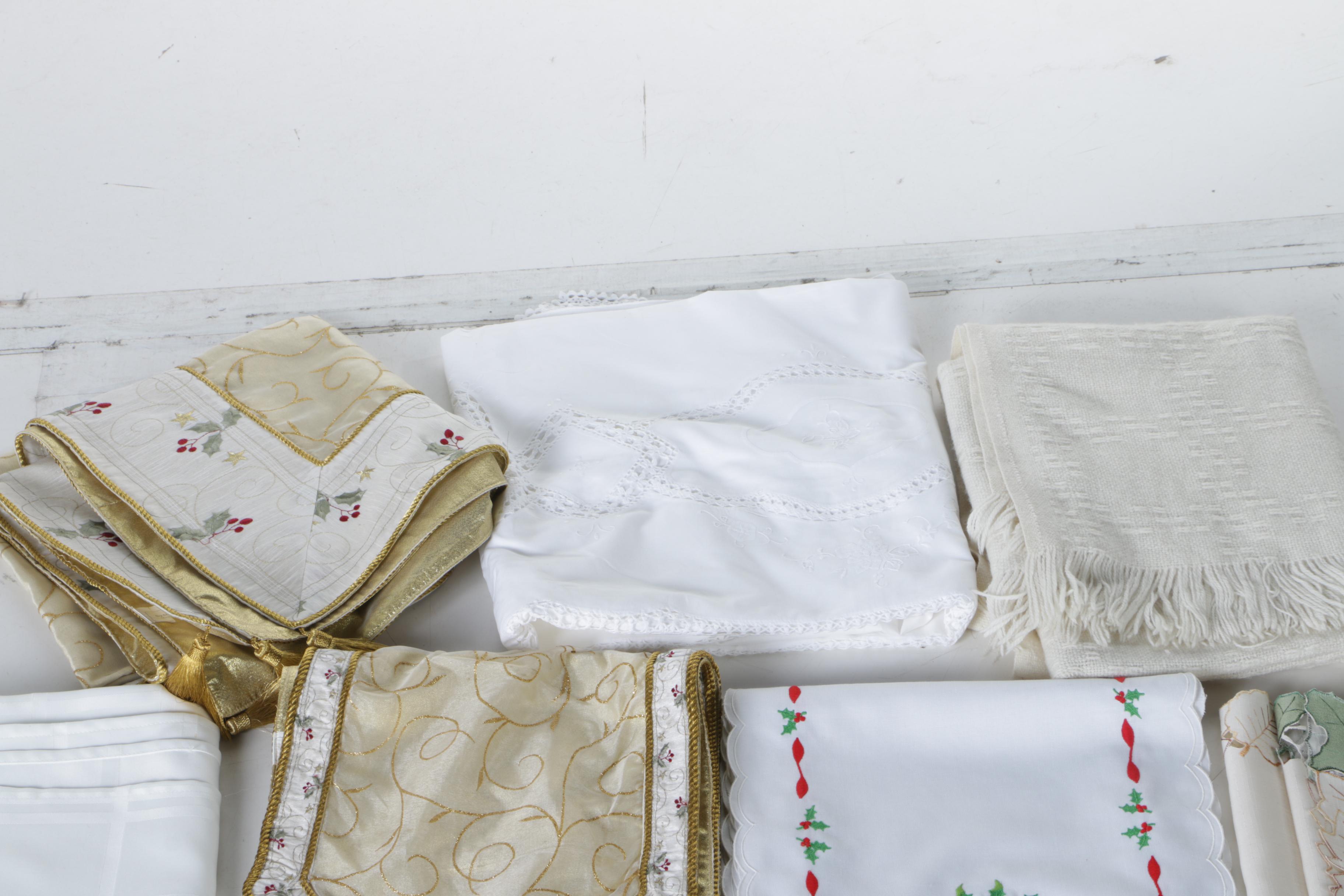 Assortment of Table Linens and a Blanket