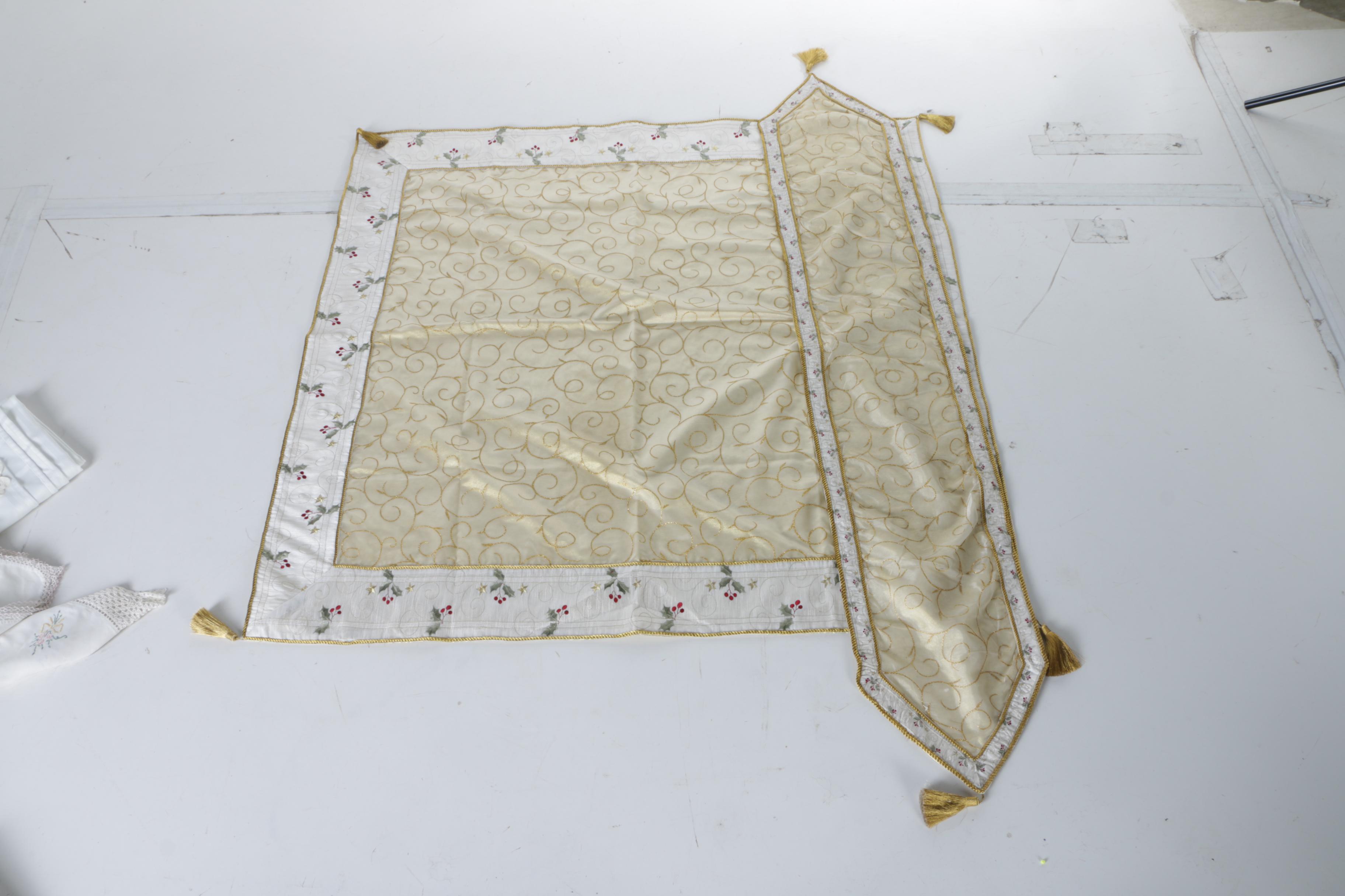 Assortment of Table Linens and a Blanket