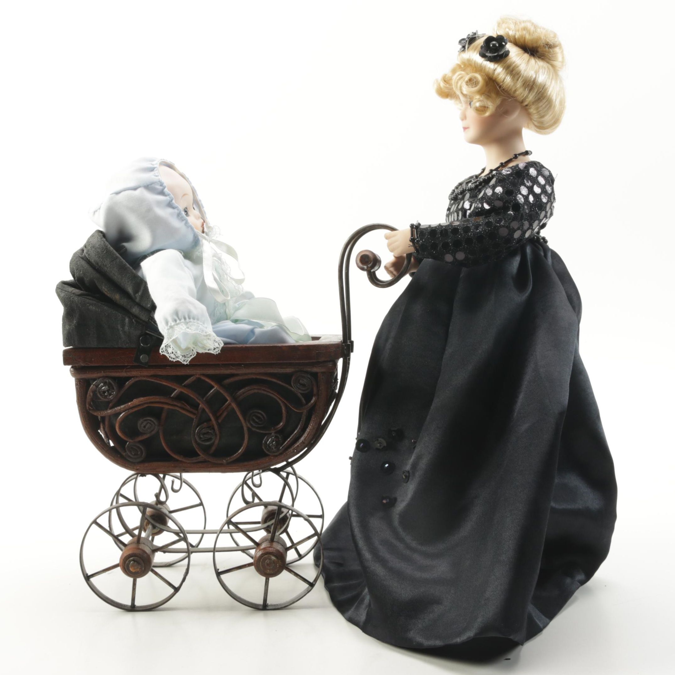 Porcelain Victorian-Style Mother and Baby Dolls