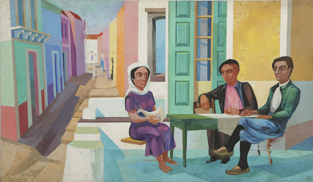 Howard Mandel Oil Painting on Board Street Scene