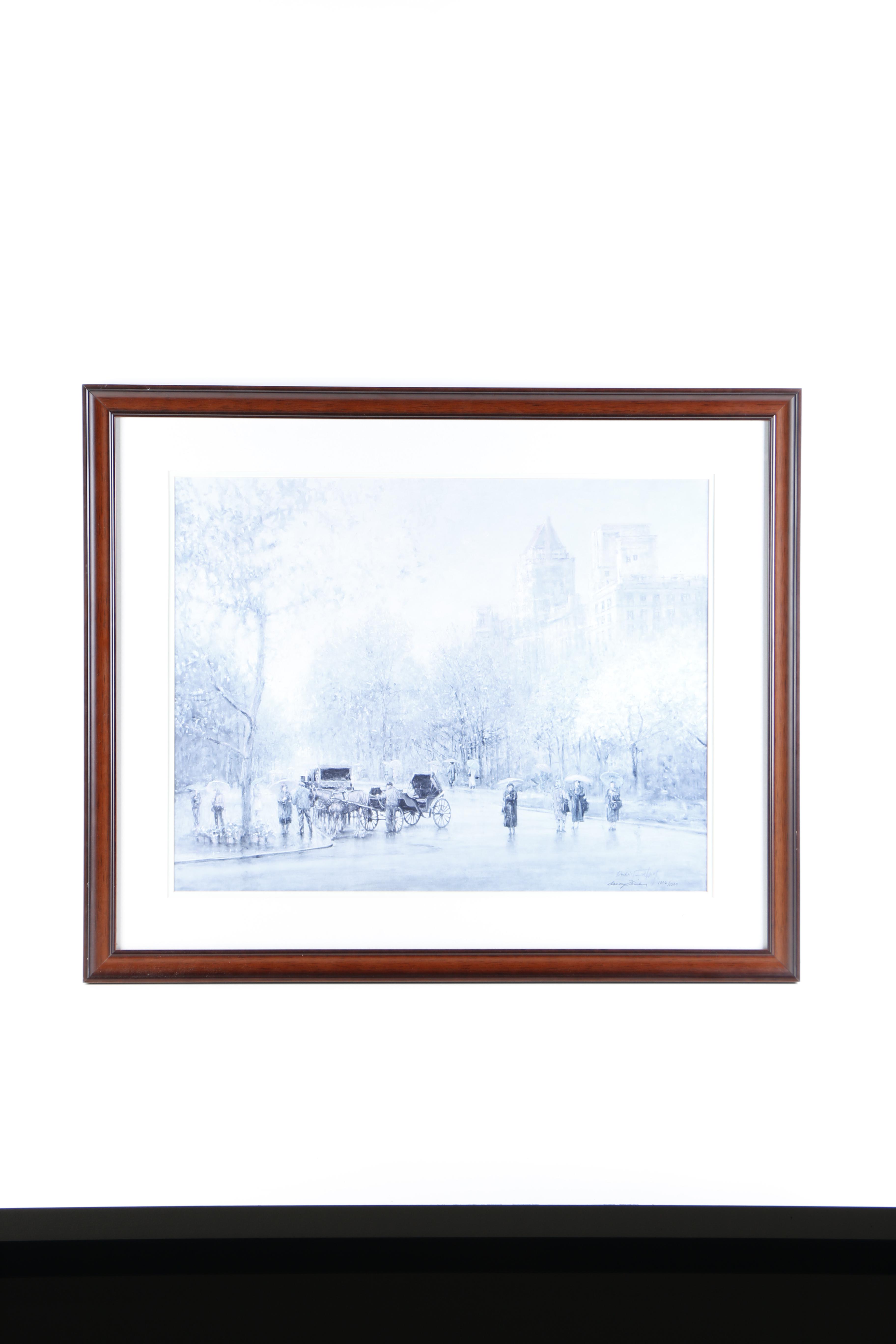 Donny Finley Limited Edition Offset Lithograph of Rainy Street Scene