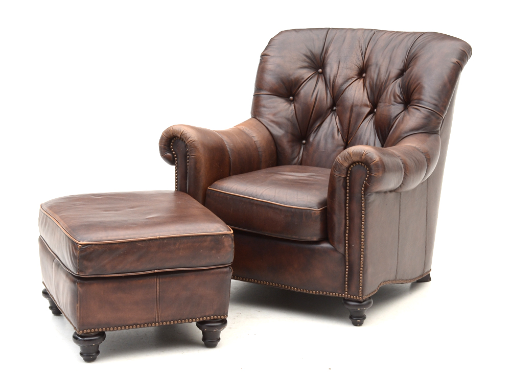Bernhardt Leather Chair and Ottoman