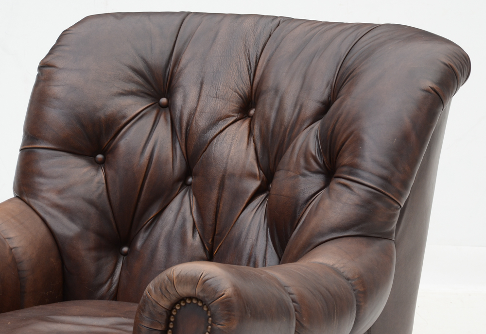 Bernhardt Leather Chair and Ottoman