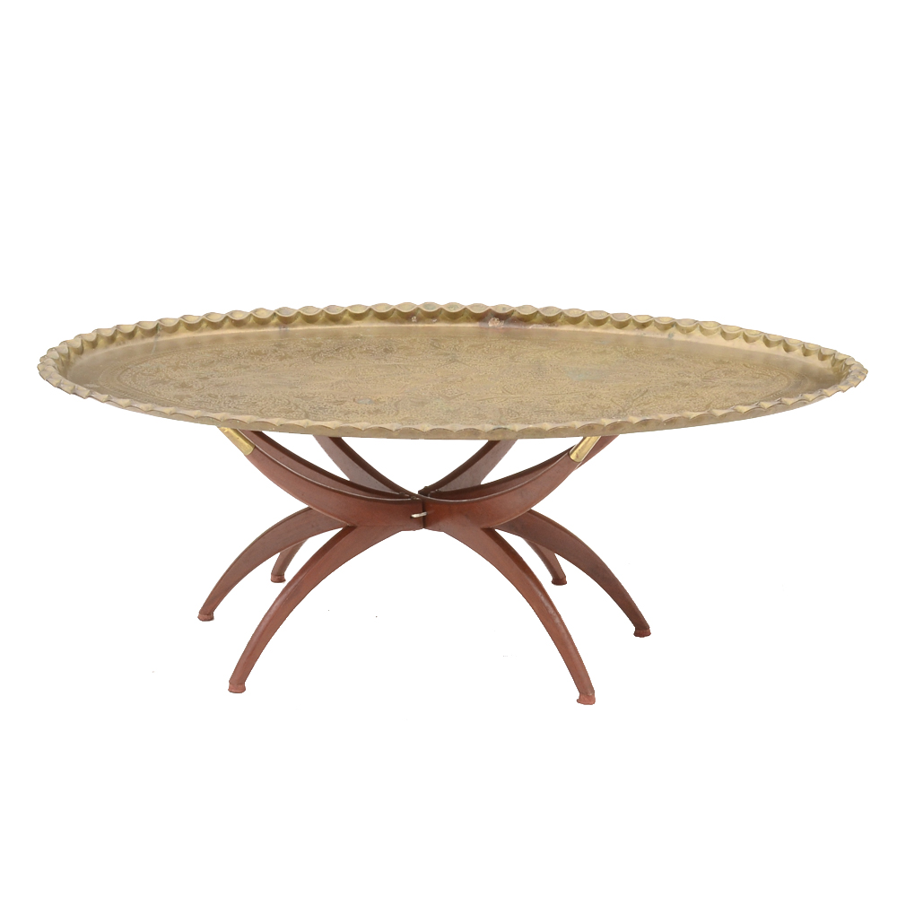 Oval Chased Brass Tray on Stand