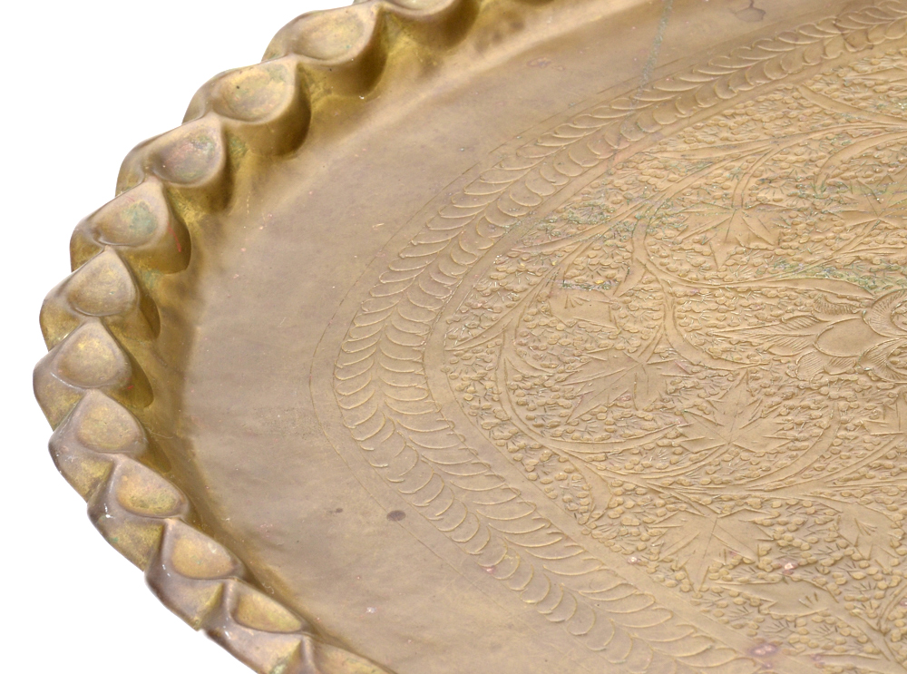 Oval Chased Brass Tray on Stand