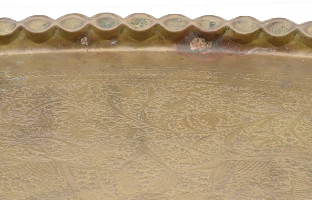 Oval Chased Brass Tray on Stand