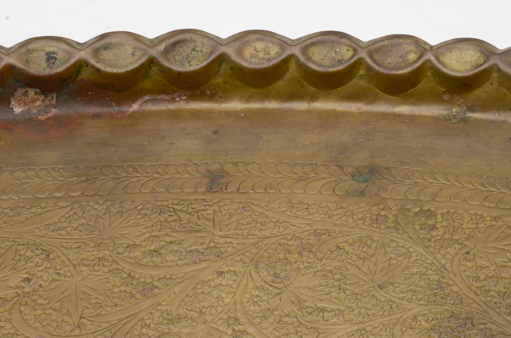 Oval Chased Brass Tray on Stand