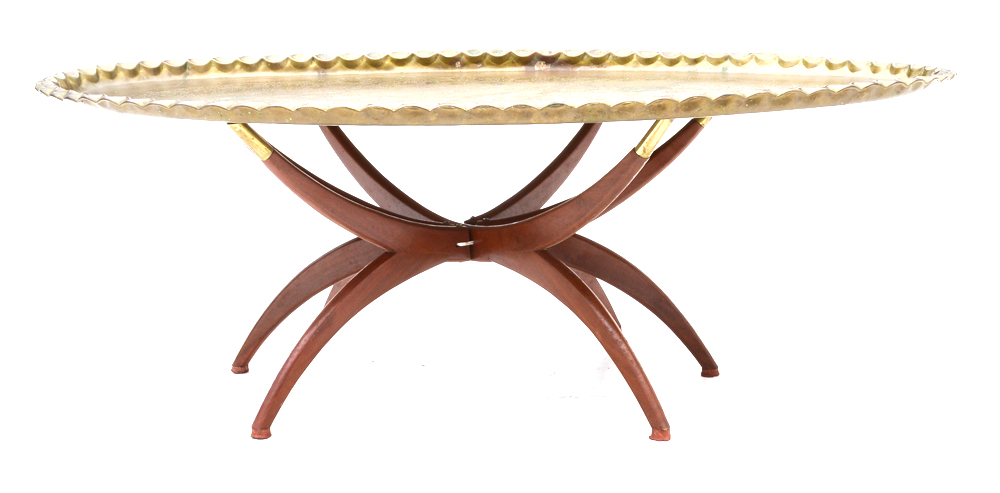 Oval Chased Brass Tray on Stand