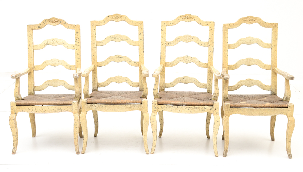 Four Painted Wood Arm Chairs