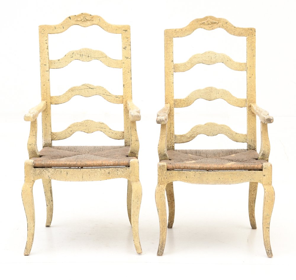 Four Painted Wood Arm Chairs