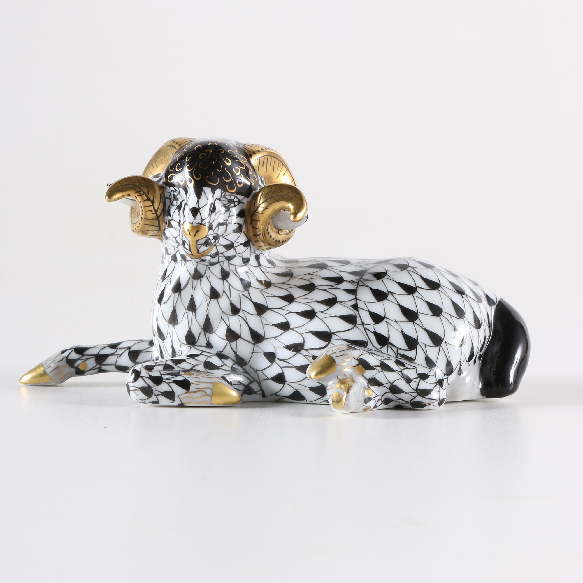 Herend Black and White Ram Figure